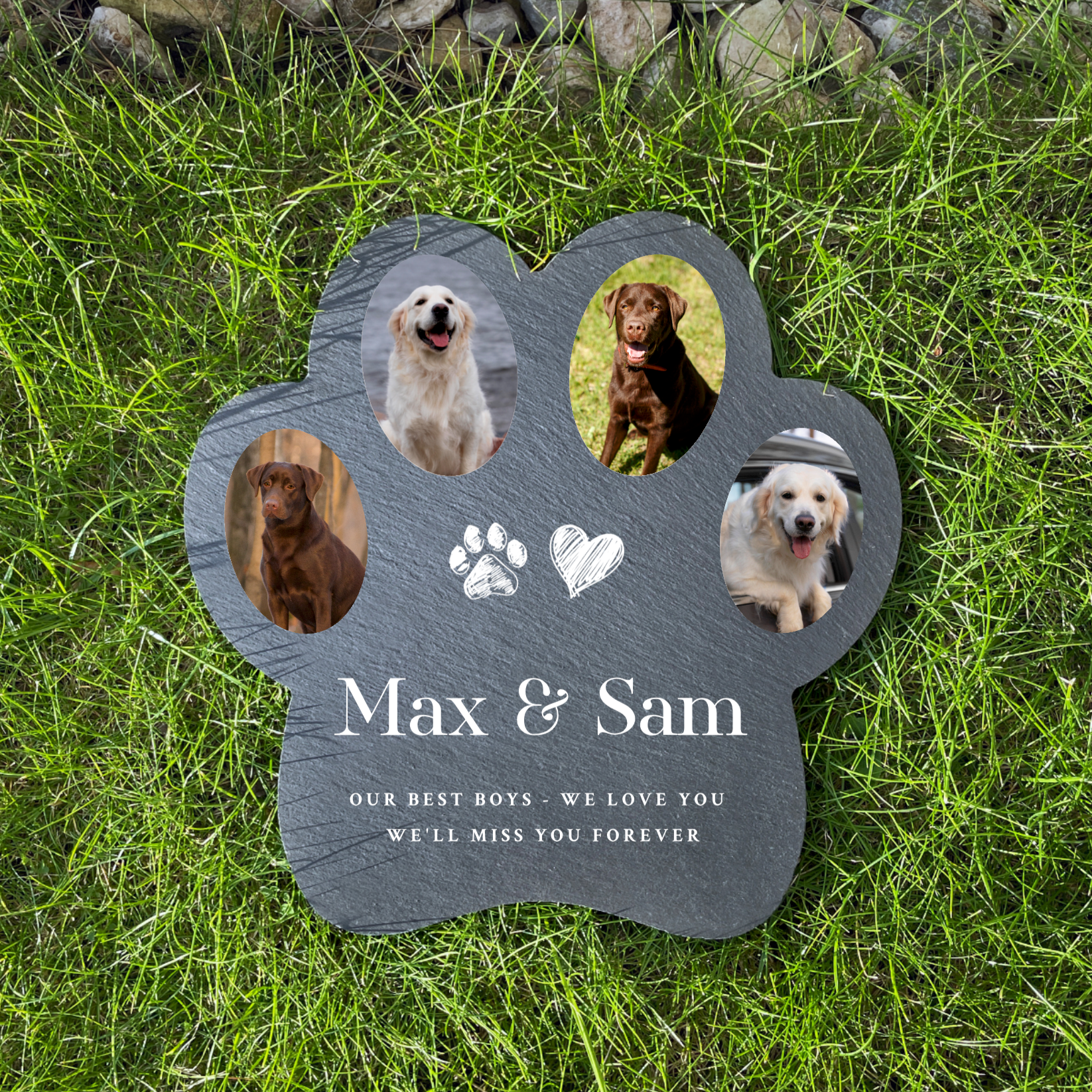 Personalized Slate Pet Memorial Stone - Custom Paw Print Grave Marker 20x20cm - Perfect for Pet Cemeteries, Backyard Burials & Memorial Gardens