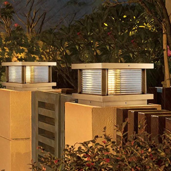 Ripple Glass Rectangular Solar Outdoor Pillar Lights - Waterproof LED Garden Lights for Pathways, Driveways, and Landscaping (Set of 2) - Perfect for Patio, Yard, and Backyard Decor