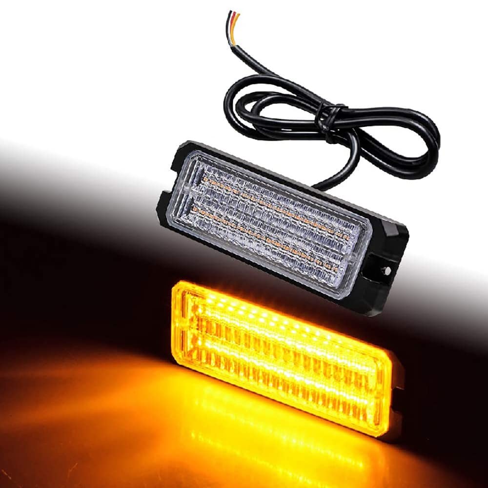 1/4pcs 32-LED Surface Mount Flashing Strobe Lights for Trucks, Cars & Vehicles - Mini LED Grille Lights, Emergency Beacon & Hazard Warning Lights (Amber/Amber & White) - Perfect for Roadside Emergencies, Construction Zones & Vehicle Safety
