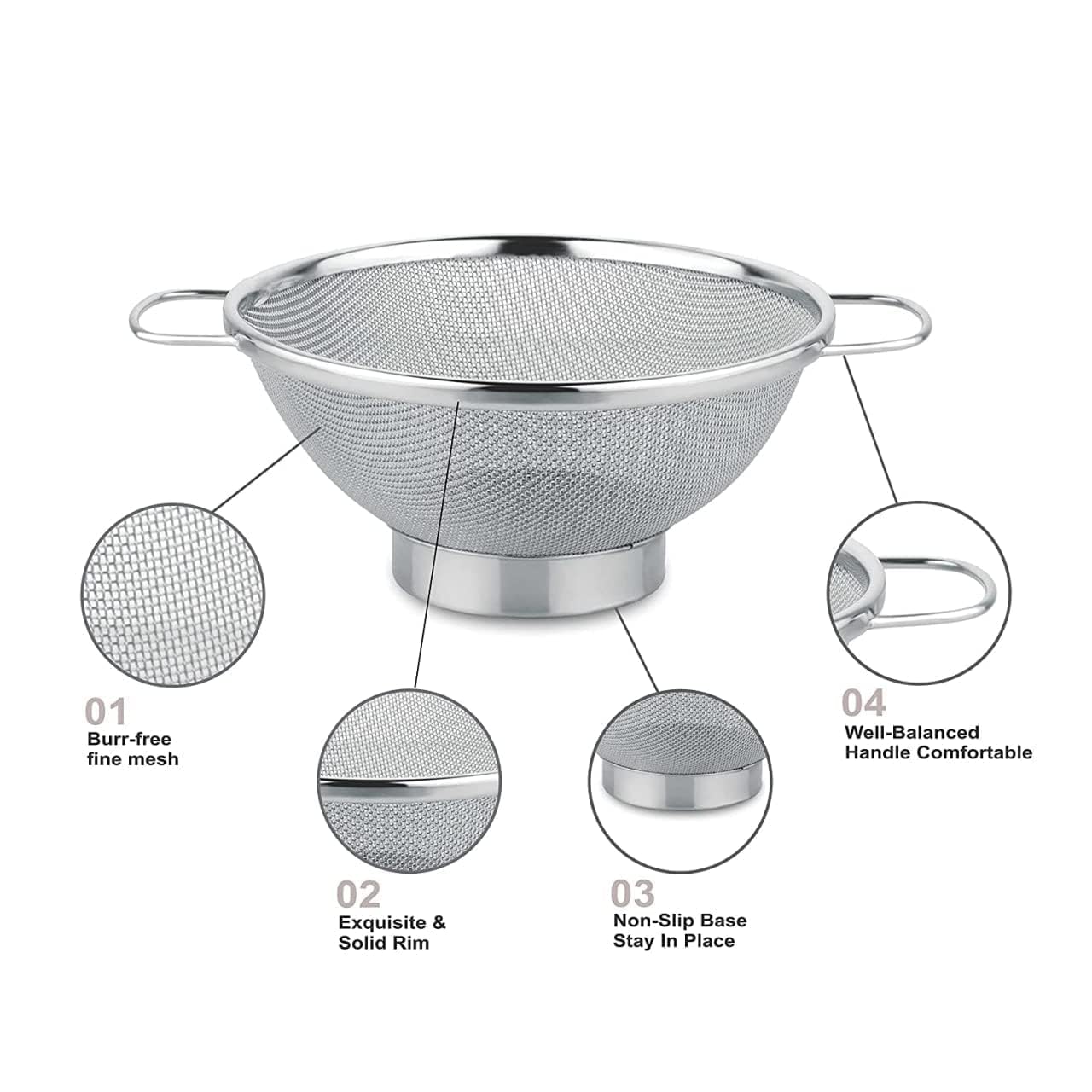 Premium Stainless Steel Black Olive Wire Mesh Colander Basket - Heavy Duty Strainer with Strong Handles for Fruits, Vegetables, Rice - Ideal for Kitchen, Restaurant, Camping & Food Prep (16 Inch)