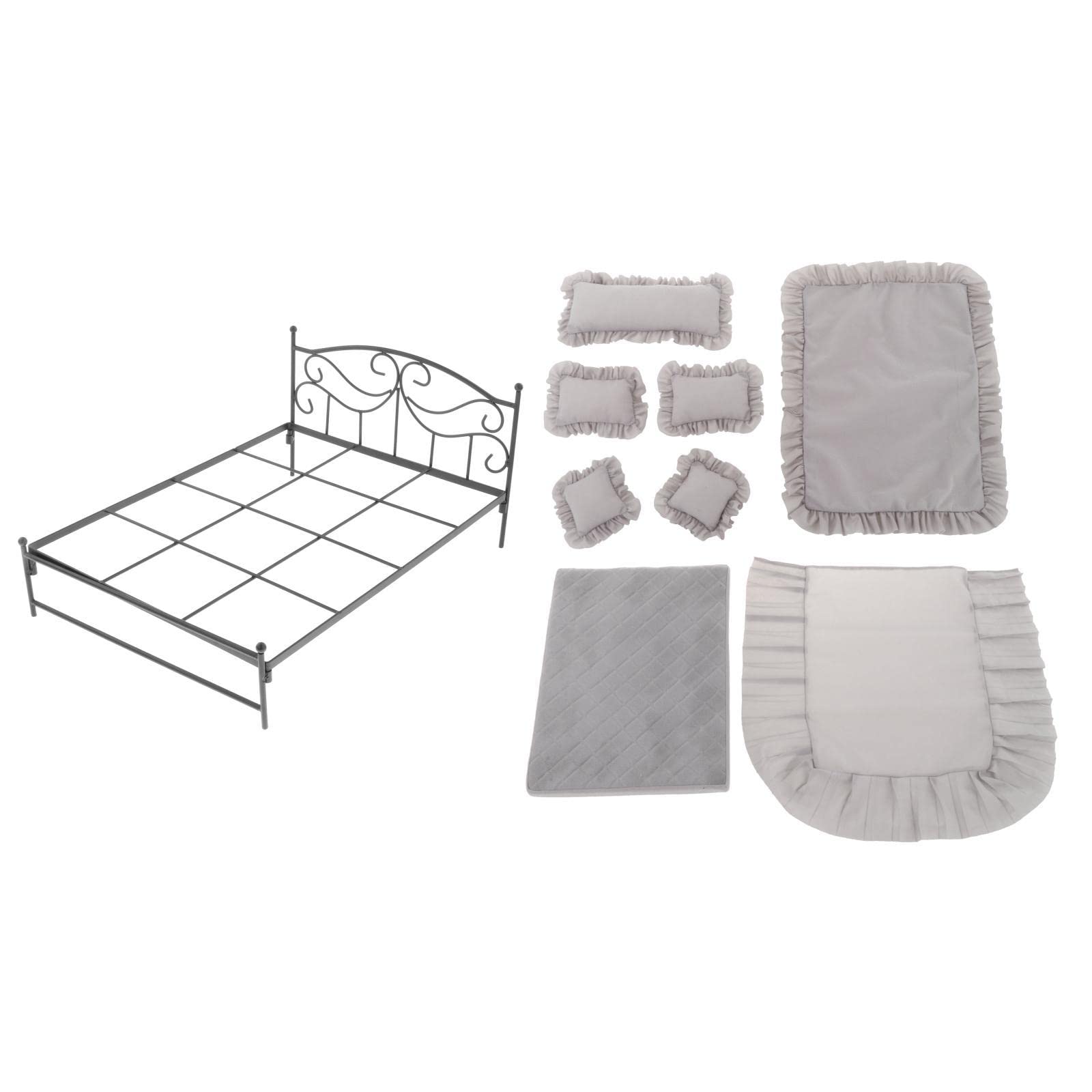 Fancyes 1/6 Scale Wrought Iron Bed with Pillow - Miniature Dollhouse Bedroom Furniture Set for Home Decor, DIY Projects & Model Displays