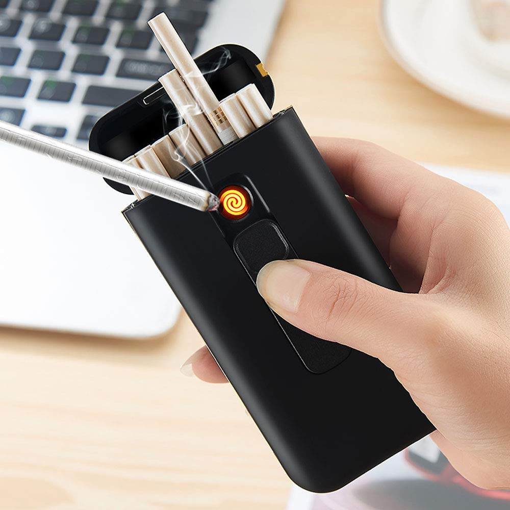 Rechargeable USB Flameless Windproof Electric Lighter & Slim Cigarette Case (20pcs Capacity) - 2-in-1 Portable Design for Travel, Camping, and Outdoor Activities (Gold)