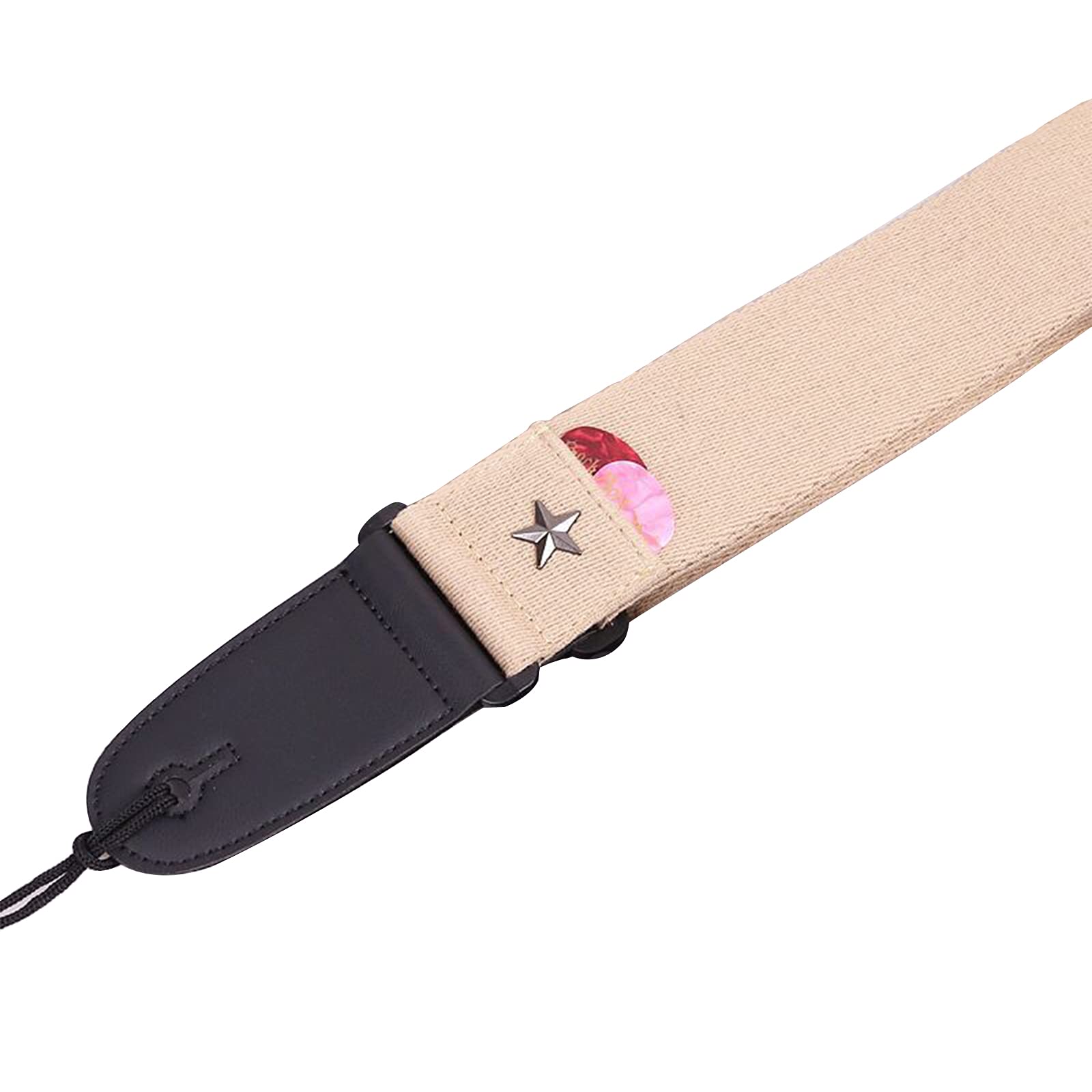 Adjustable Khaki Cotton Guitar Strap with Leather Ends - Comfortable Shoulder Strap for Electric, Acoustic, Bass Guitars - Perfect for Live Performances, Studio Sessions & Practice