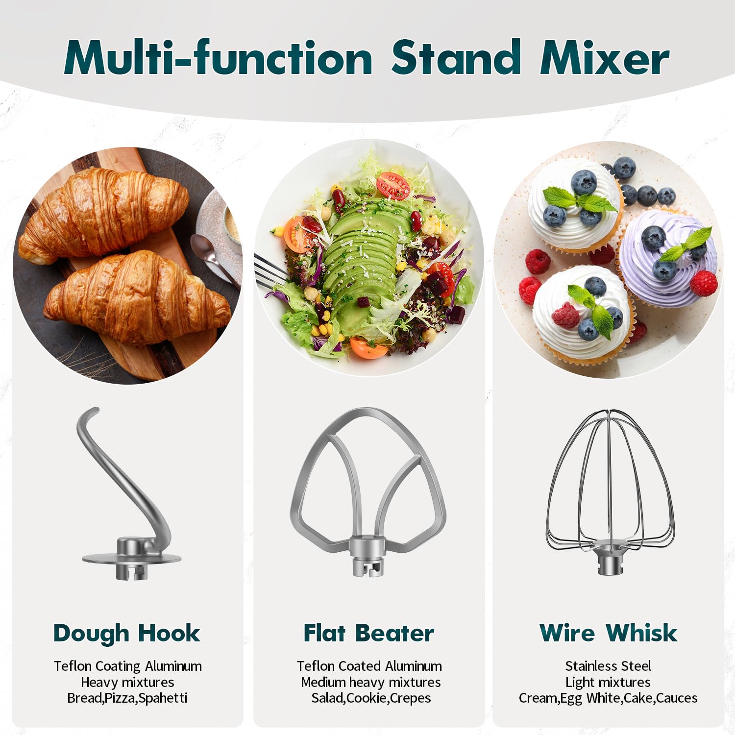COOKLEE 9.5 Qt 660W Stand Mixer - Powerful Electric Kitchen Mixer with Dishwasher-Safe Attachments (Dough Hook, Flat Beater, Wire Whip & Pouring Shield) - Perfect for Baking Cakes, Cookies, Bread & Dough - Ideal for Home Bakers & Cooking Enthusiasts