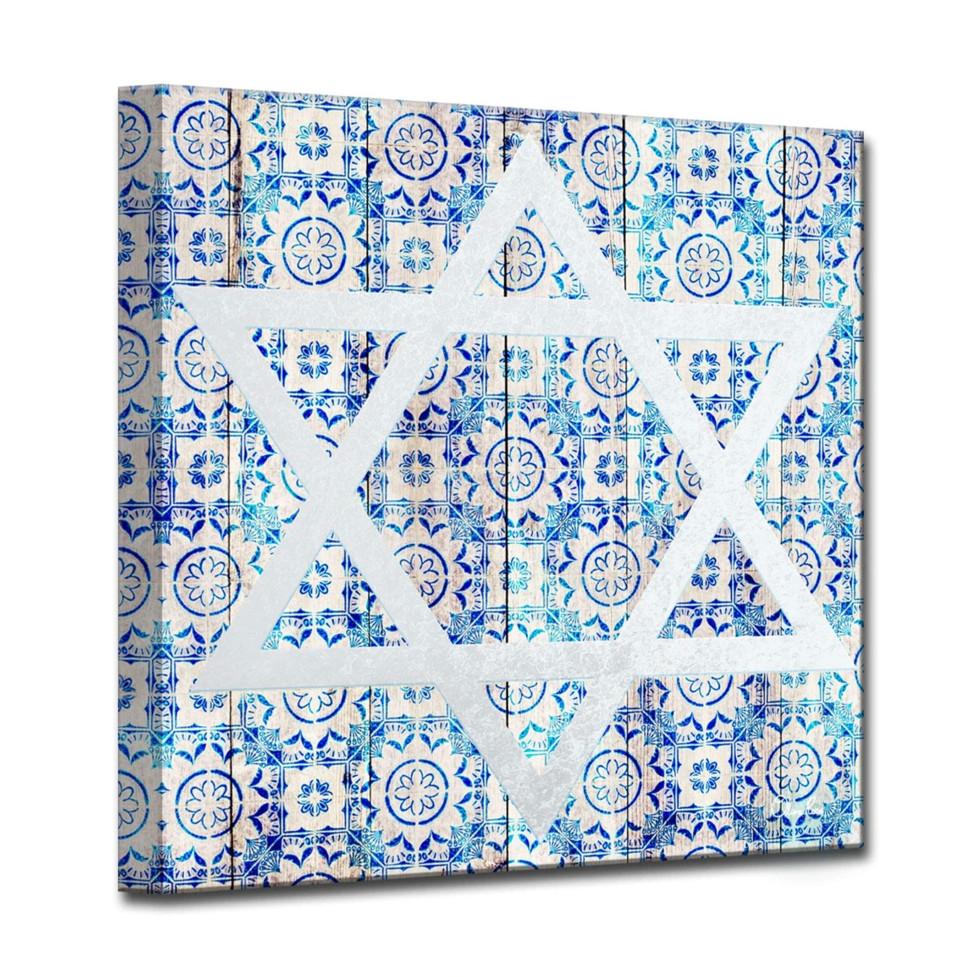 Blue and White Star of David Square Wall Art Decor - 20