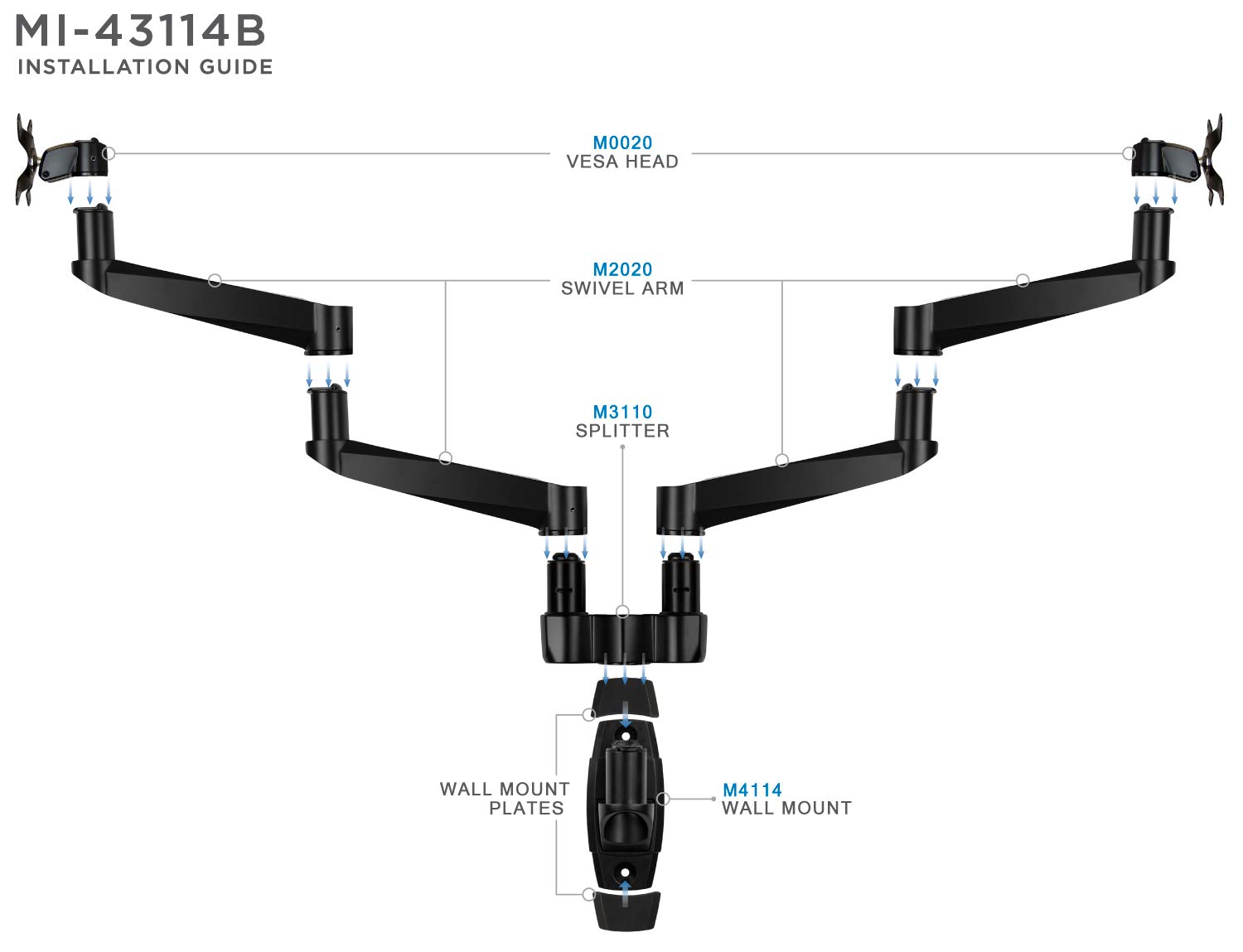 Mount-It! Premium Dual Monitor Wall Mount Arms - Adjustable Tilt & Swivel VESA Mount for 13-27 Inch Screens (75x75/100x100mm) - Heavy Duty Black Monitor Stand for Home Office & Gaming Setup