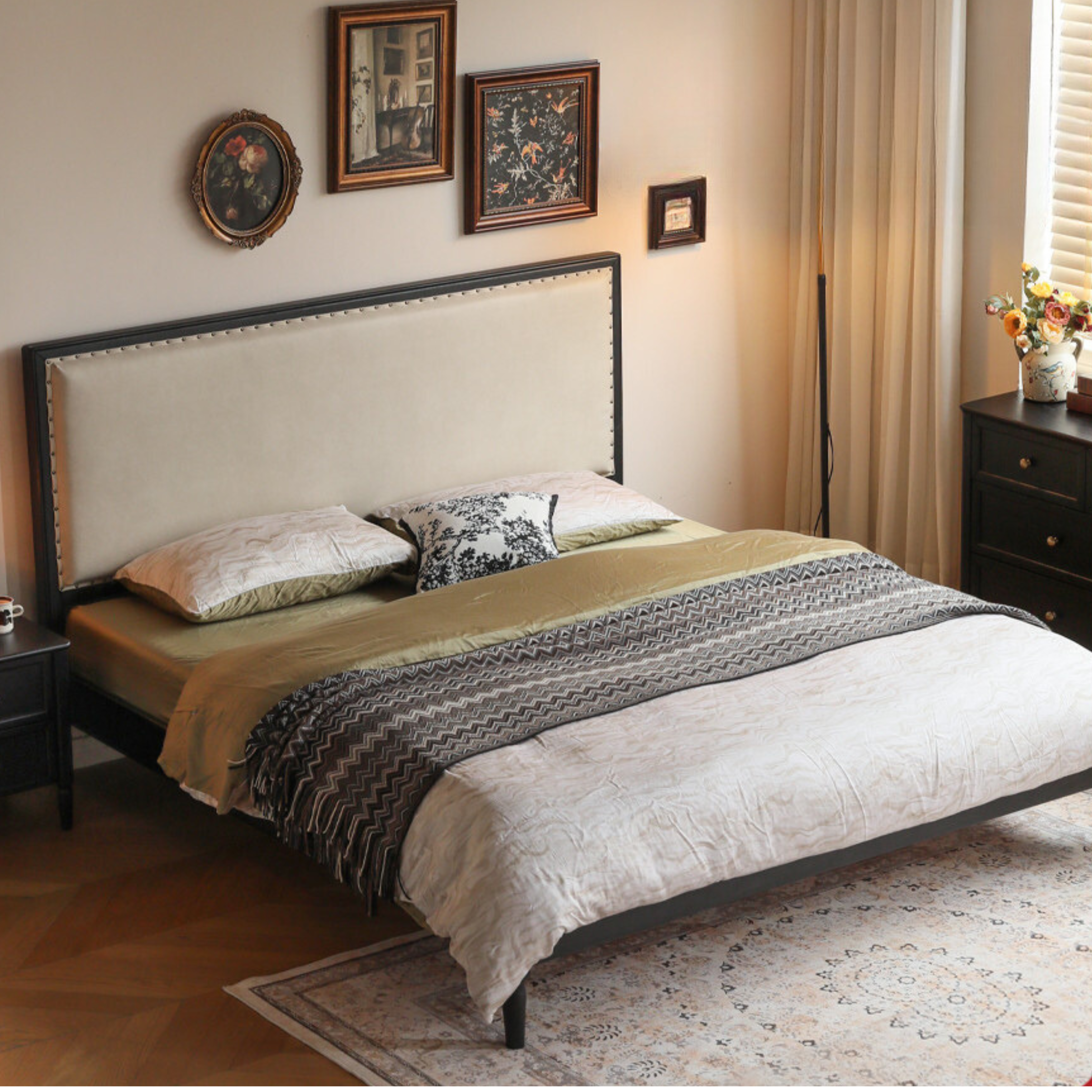 Solid Oak Wood American Soft Back Bed - Durable & Stylish Bed Frame for Bedroom, Guest Room, or Master Suite