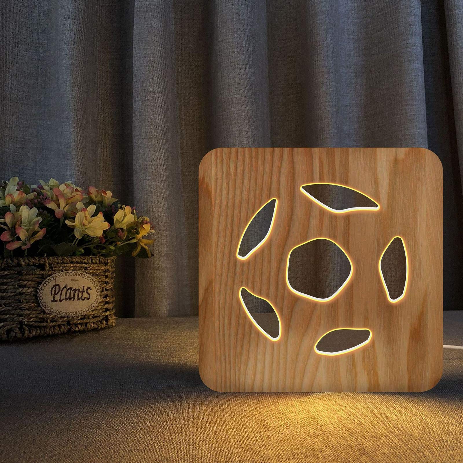 YYFIRE LED USB Night Light - 3D Wooden Table Lamp in Warm White, Bedroom Decor for Kids, Boys & Girls - Perfect Christmas & Birthday Gift for Home, Nursery, or Dorm Room