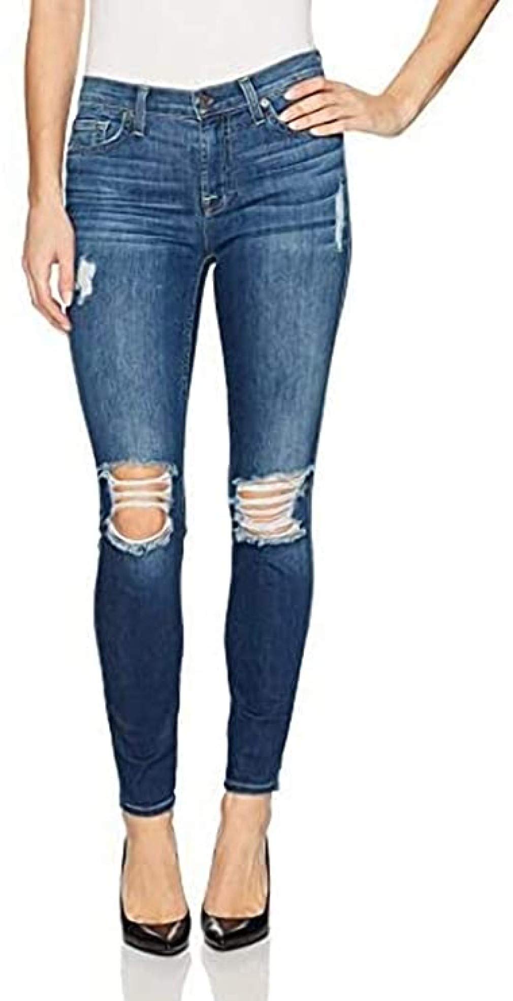 7 For All Mankind Women's Skinny Distressed Destroyed Jeans - High Waist Ankle Pants for Casual Wear & Night Out | Vintage Ripped Denim with Stretch Comfort