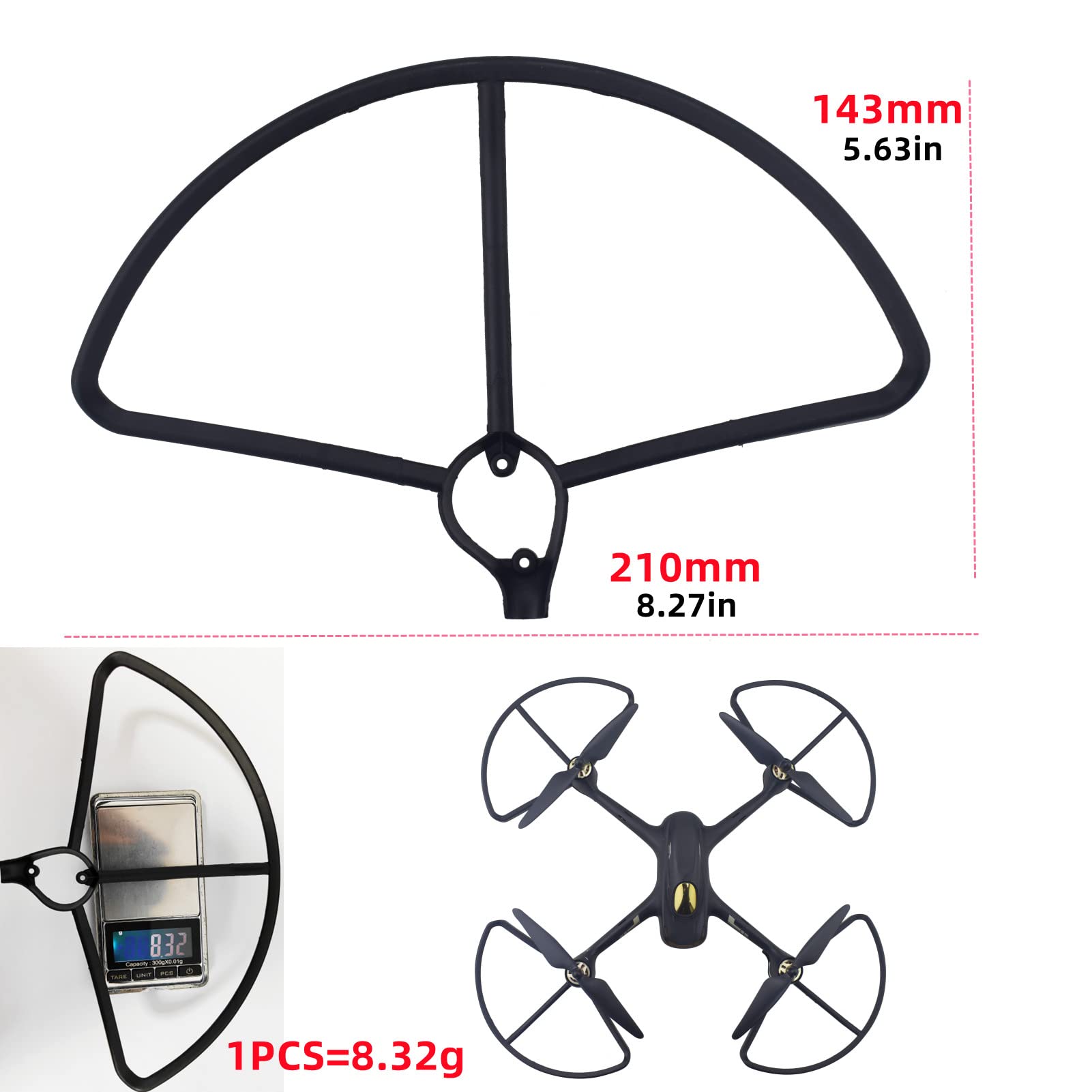Fytoo 4pcs Hubsan H501S RC Drone Propellers with 4 Protection Covers - Spare Parts & Accessories for Quadcopter Repair and Replacement - Perfect for Outdoor Flying and Aerial Photography