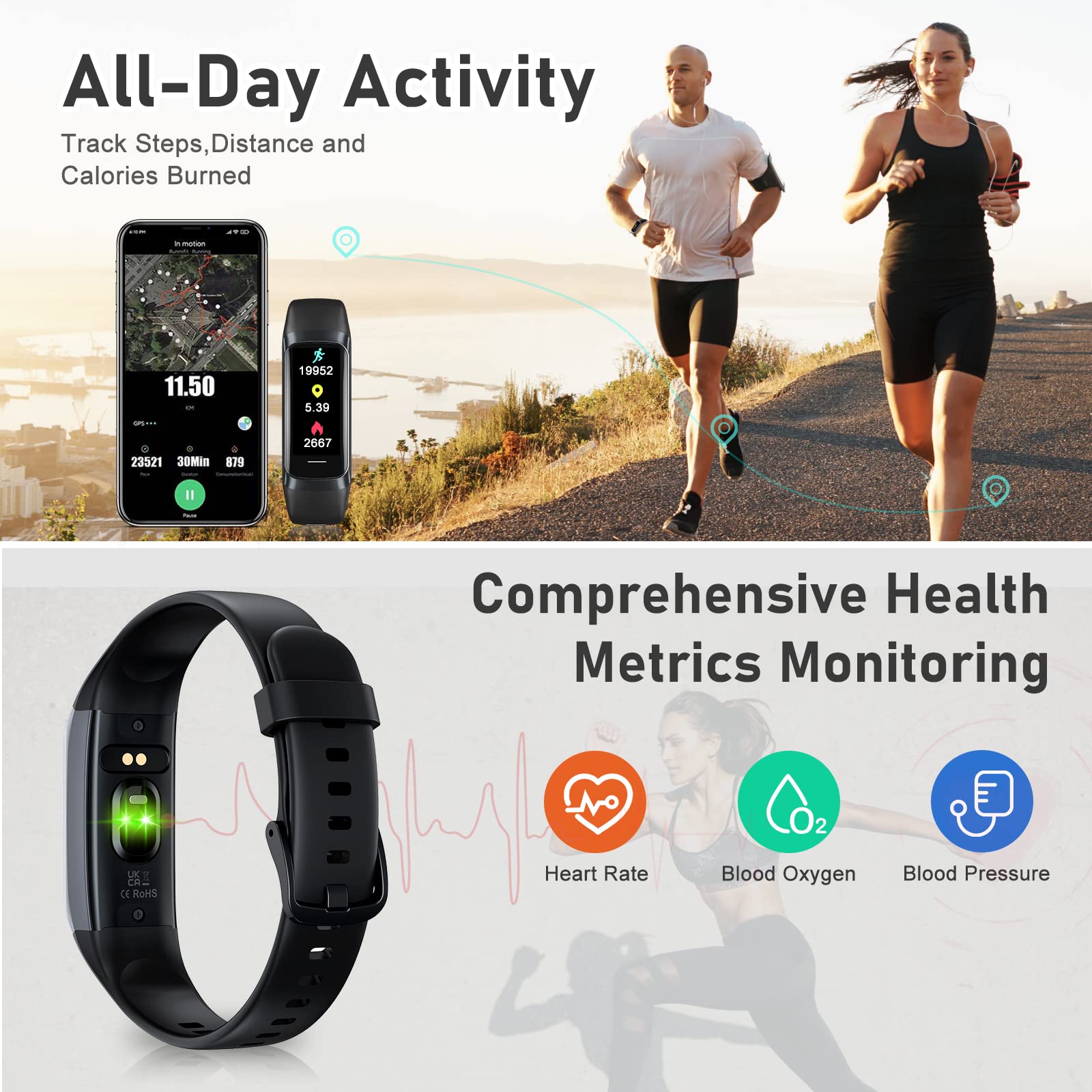 Smart Fitness Tracker with Heart Rate Monitor, Step Counter & Calorie Tracker - 1.1