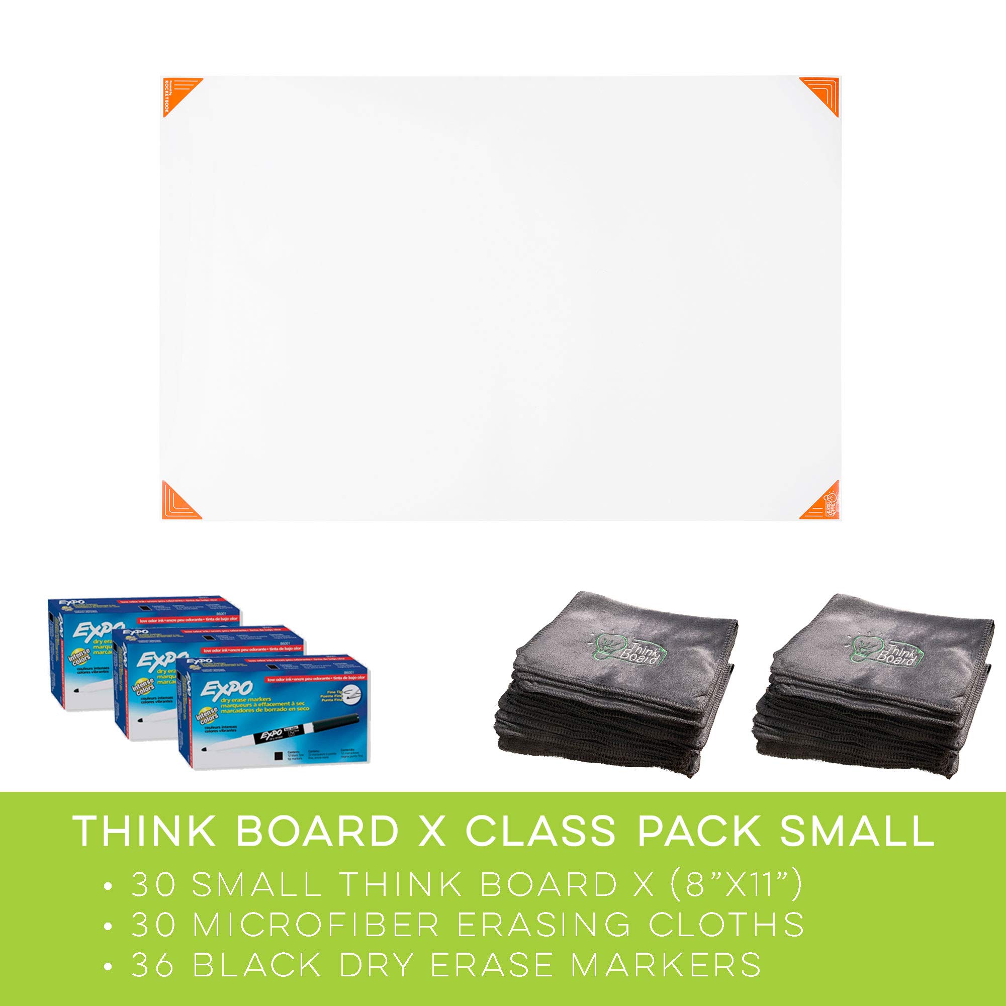 Think Board X Smart Whiteboard Film - 30 Pack Small with 36 Markers & 30 Cleaning Cloths | Rocketbook-Powered Reusable Dry Erase Surface | Perfect for Classrooms, Offices & Home Learning