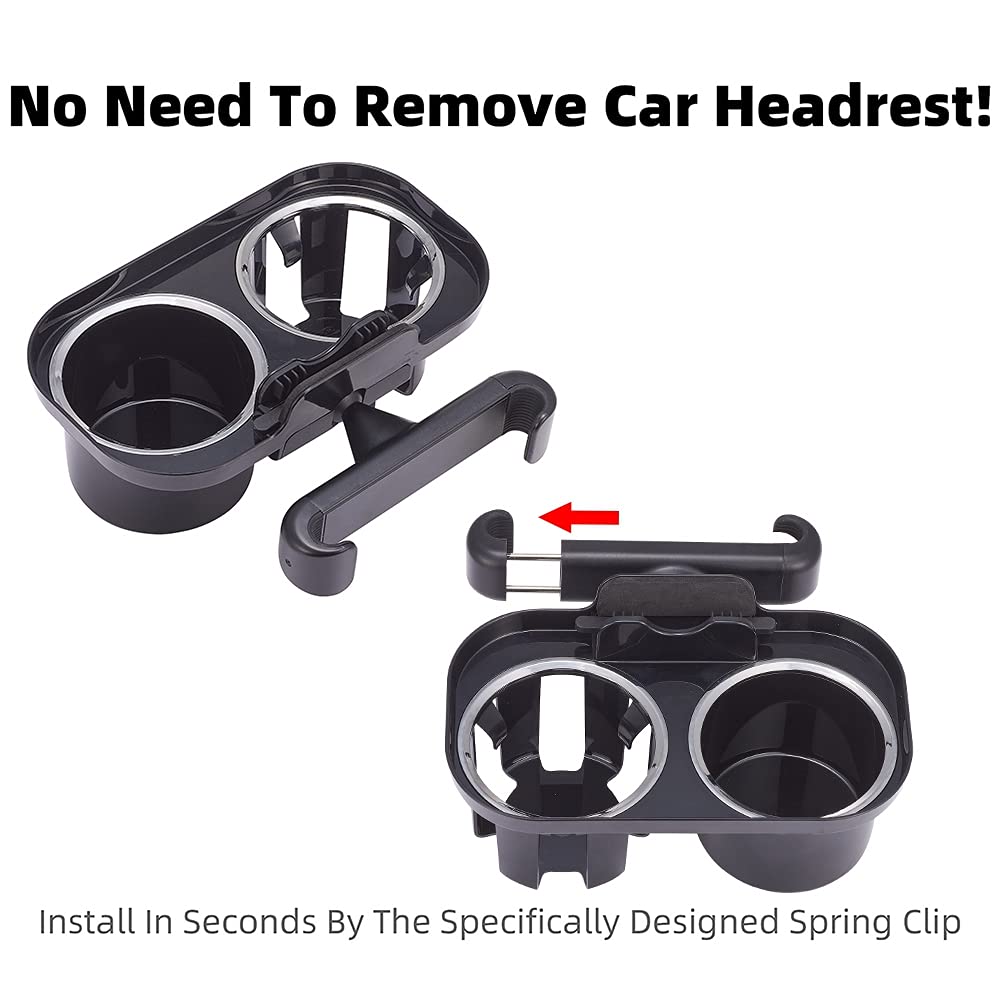 Car Headrest Cup Holder & Seat Back Organizer - Dual Cup Holder with Phone Mount for Road Trips & Family Travel - Perfect for Coffee, Drinks & Smartphones