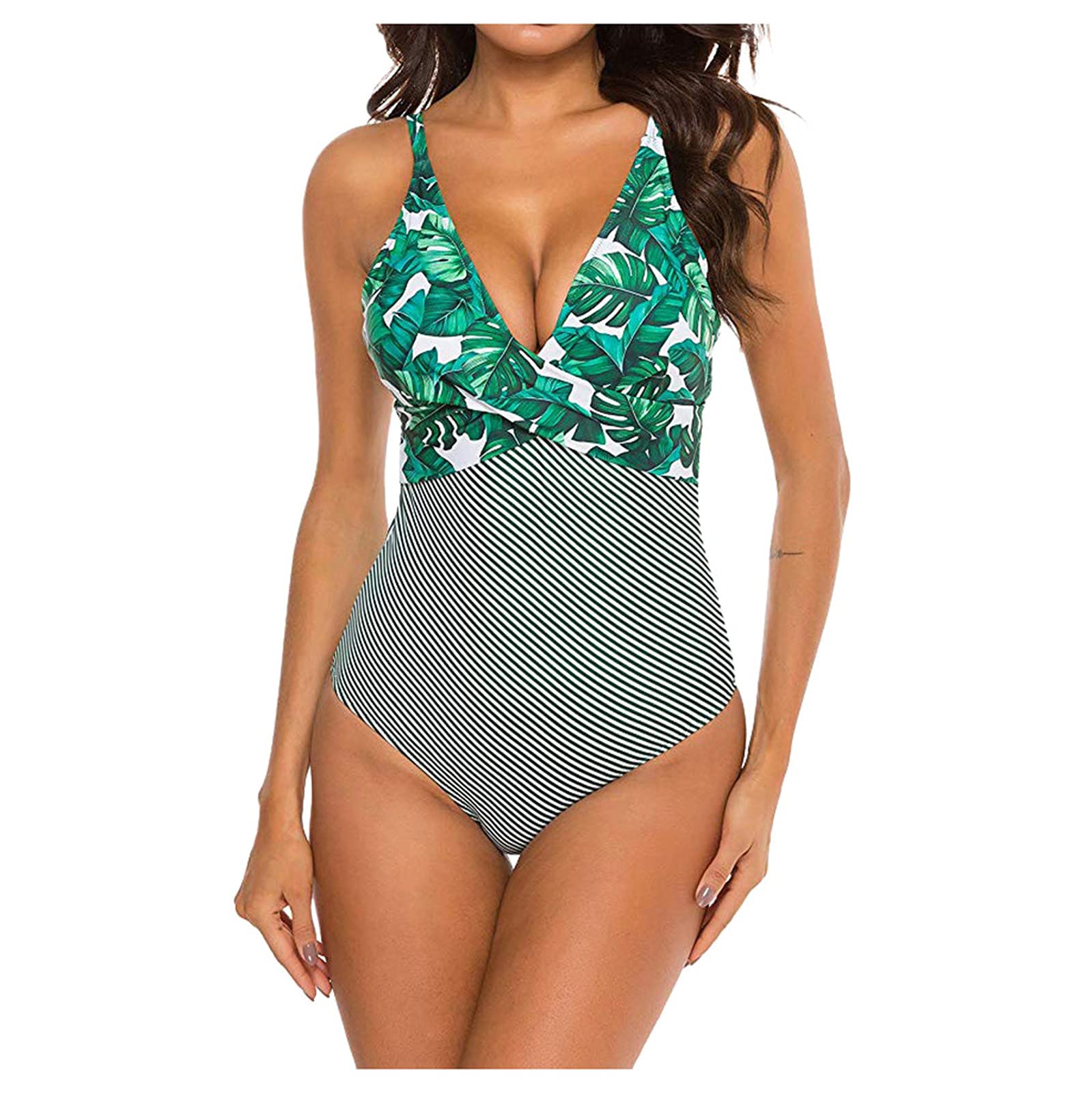 Women's One Piece Swimsuit with Front Strappy Cross Design - Floral Print Bathing Suit for Beach, Pool & Summer Vacations