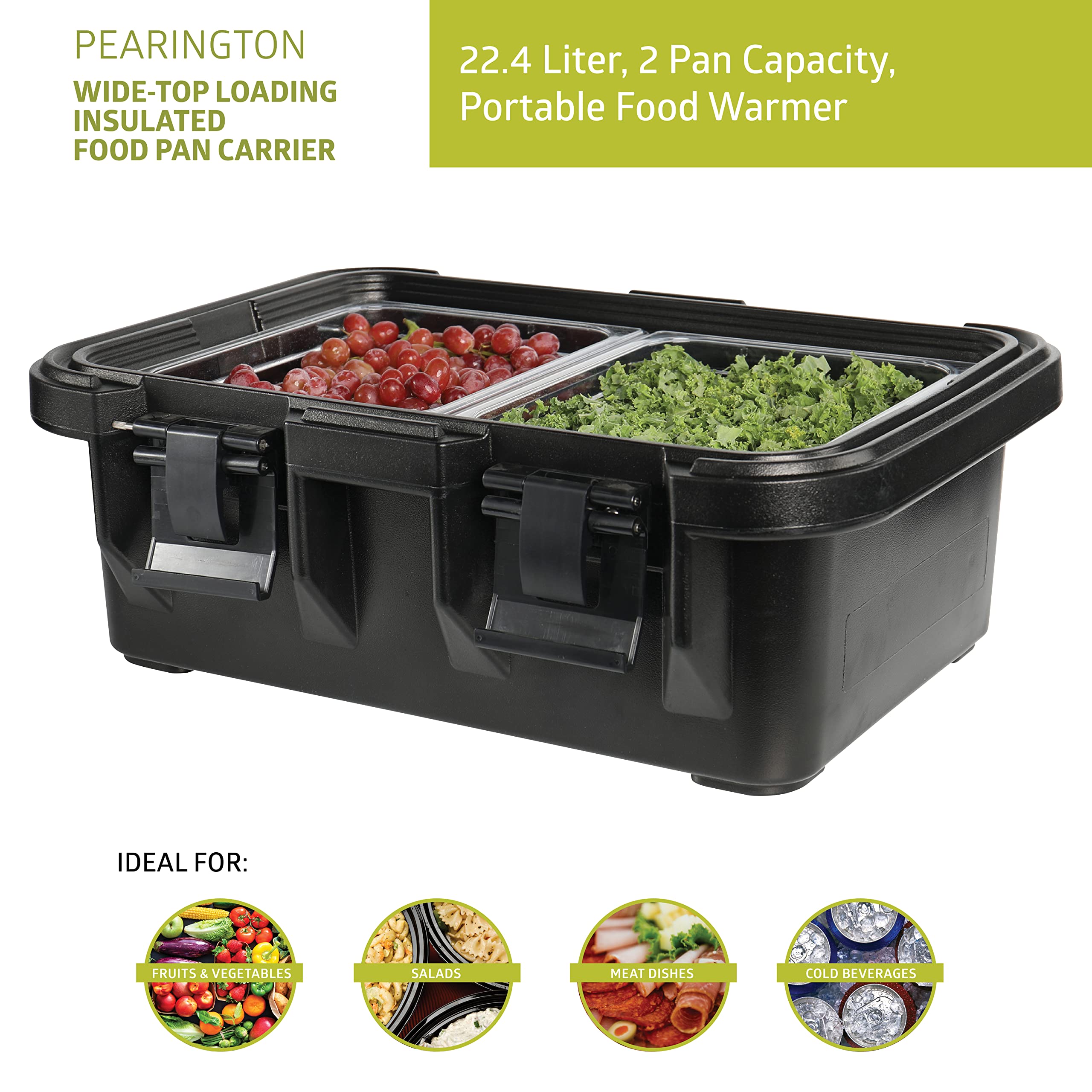 Pearington 22.4-Liter Wide-Top Insulated Food Carrier with Locking Lid - Black | Commercial Kitchen, Catering & Buffet Food Transport