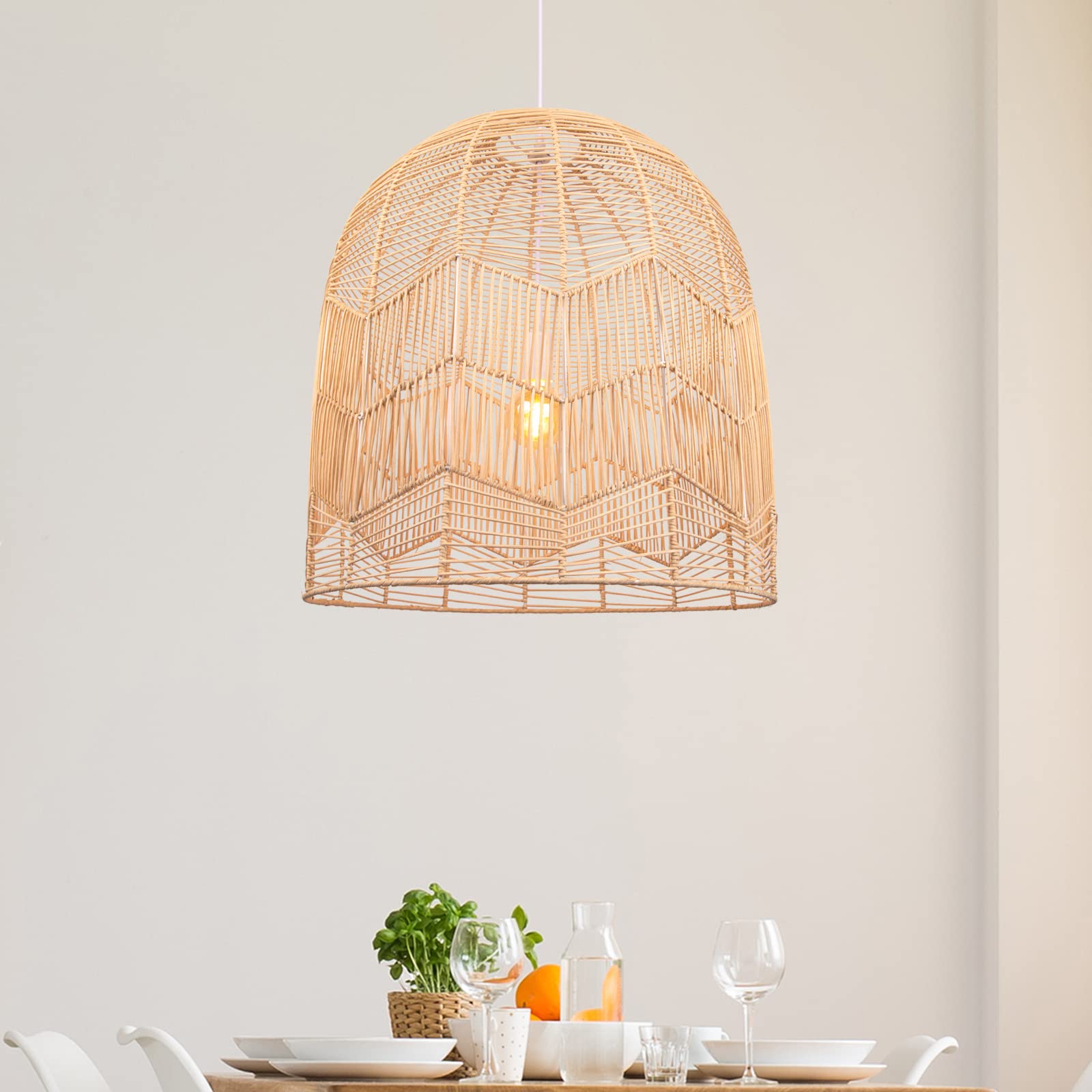 Handmade Rattan Pendant Light - 60cmx60cm Kitchen Island Lighting, Hanging Chandelier for Dining Room, Living Room & Bedroom Decor | Farmhouse & Boho Style Home Lighting Fixture