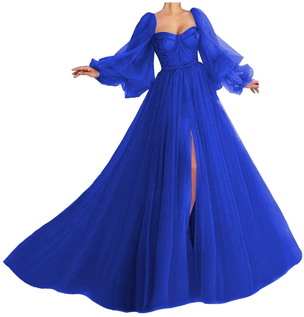 Elegant Long Sweetheart Puffy Prom Dresses with Sleeves | Women's Formal Tulle Ball Gowns | Perfect for Homecoming, Wedding Guest & Evening Parties