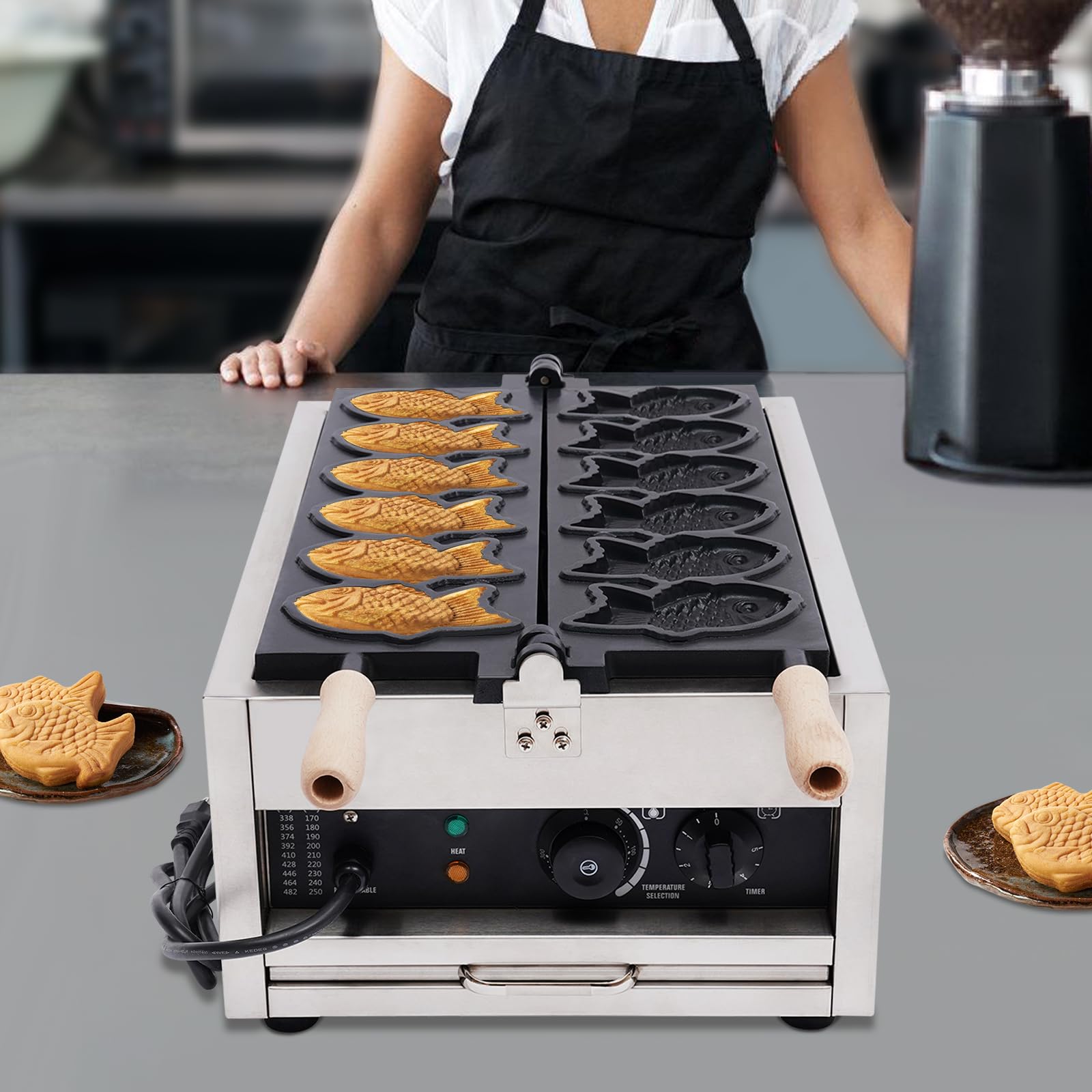Commercial Electric Fish Waffle Maker Machine - 6Pcs Nonstick Fish-Shaped Waffle Iron, 110V 3KW Stainless Steel - Perfect for Restaurants, Cafes, Snack Shops & Home Breakfast Cooking