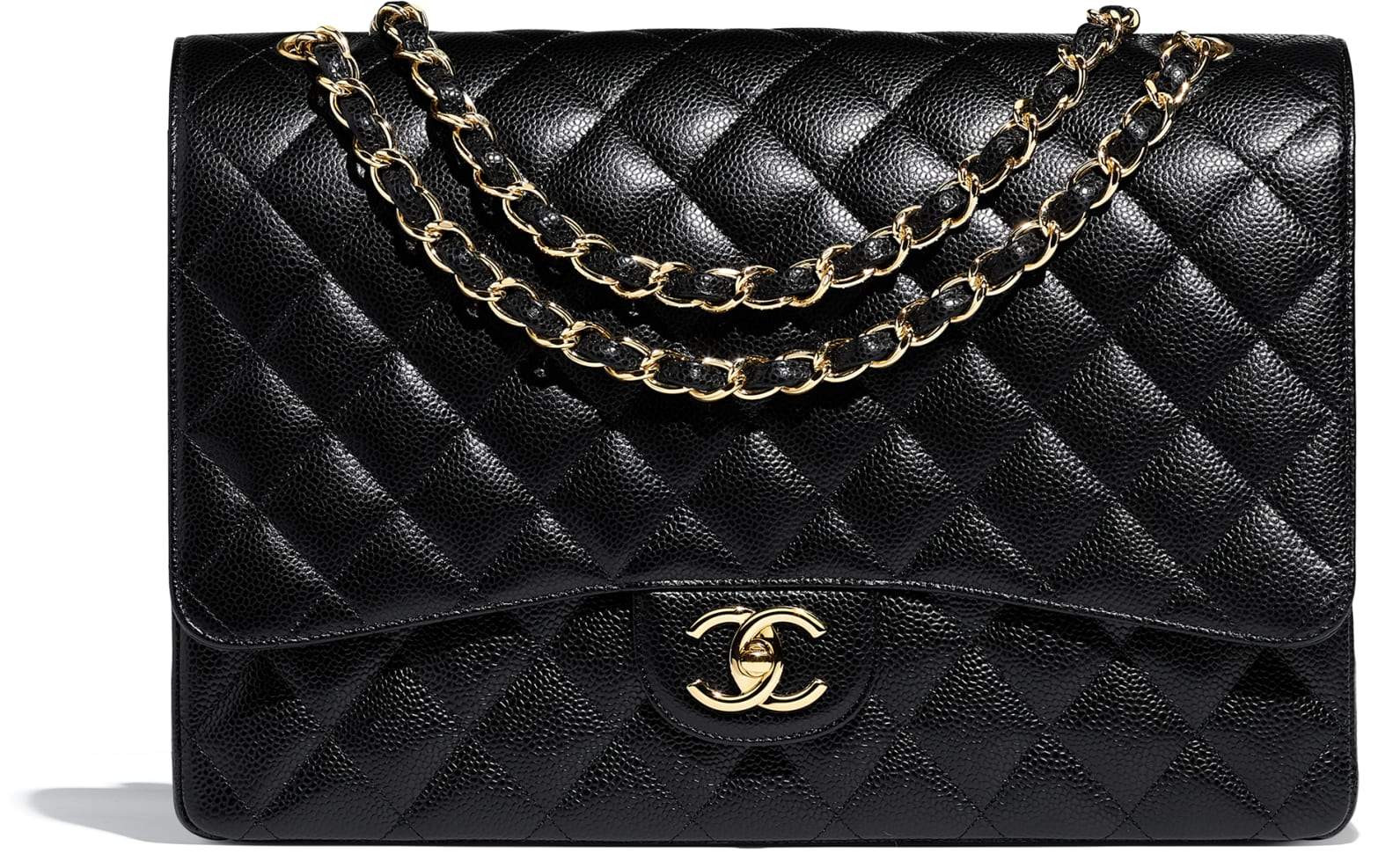 Chanel Classic Maxi Handbag Black Grained Calfskin Gold Hardware - Luxury Designer Tote for Women, Perfect for Work, Travel & Special Occasions