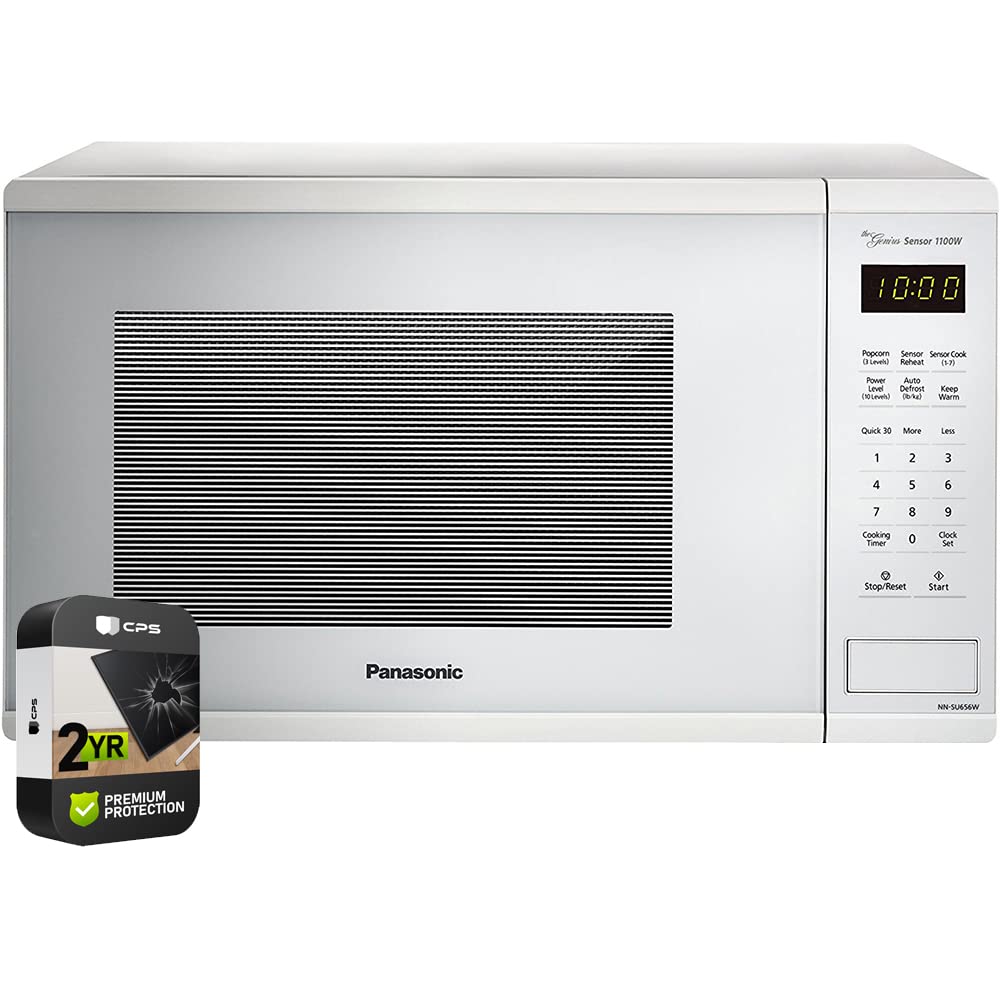 Panasonic NN-SU656W 1.3 Cu. Ft. 1100W Countertop Microwave Oven in White - Compact Space-Saving Design with 10 Power Levels - Perfect for Small Kitchens, Dorms & Office Break Rooms (Includes 2-Year CPS Protection Plan)
