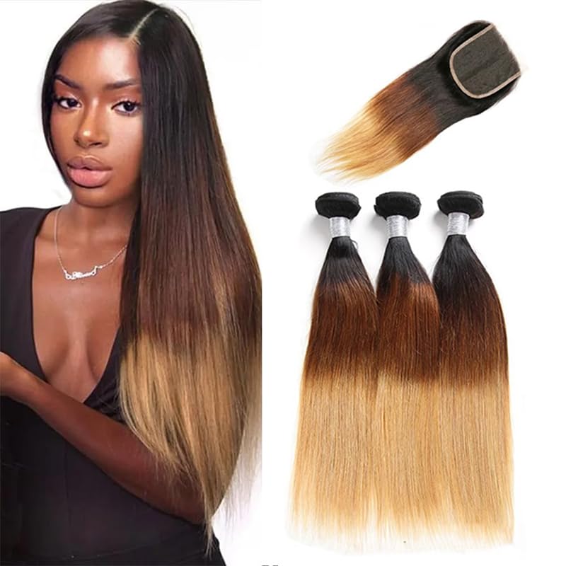 10A Ombre Straight Human Hair Weave Extensions 3 Bundles (12