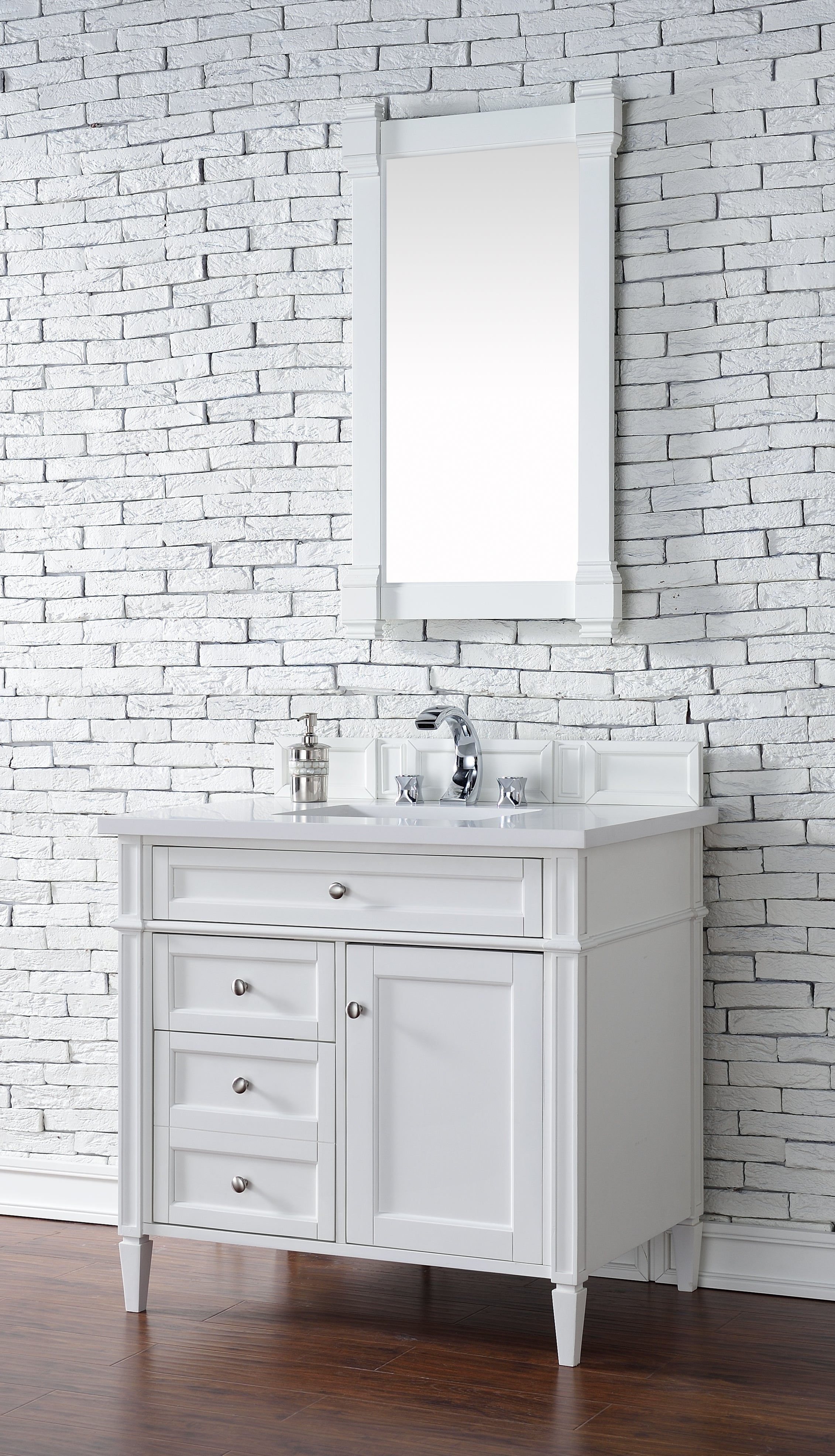 Brittany 36-Inch Bright White Bathroom Vanity with 3CM White Zeus Quartz Countertop - Perfect for Modern Master Bathrooms & Powder Rooms