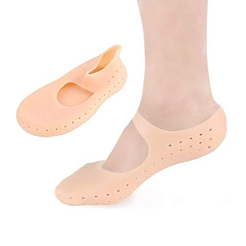SPAREQUE Moisturizing Gel Socks for Dry Cracked Feet - Anti-Cracking Foot Care Socks with Healing Gel for Women & Men - Perfect for Overnight Foot Treatment & Cracked Heel Repair (Cream Color)