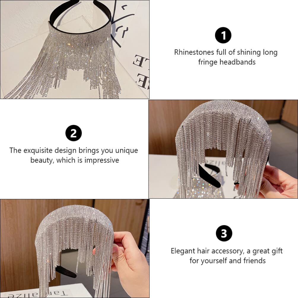 Lurrose Women's Rhinestone Tassel Headband - Sparkly Crystal Beaded Hair Accessories for Wedding, Party & Special Occasions - Silver Fashion Headwear for Women and Girls