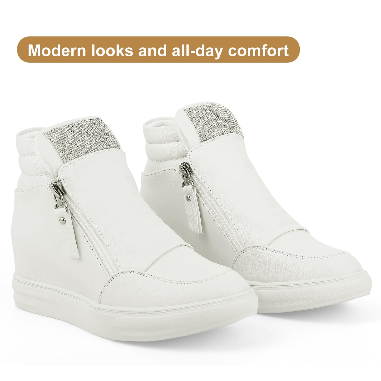 CKROLA Women's Fashion Platform Sneakers - Hidden Wedge Heel High Top Shoes for Women, Comfortable Work Boots & Casual Wear | Perfect for Office, Walking & Daily Outfits