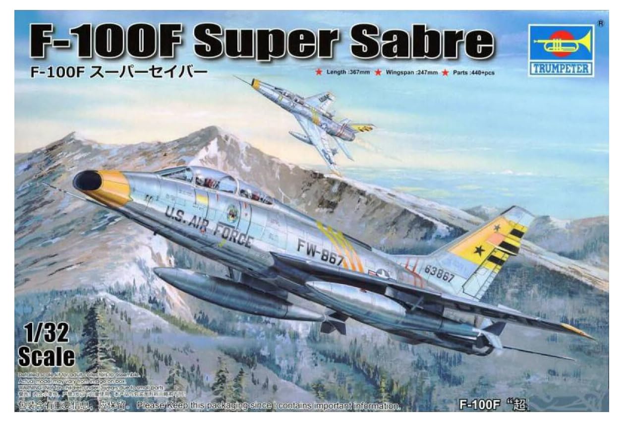 1:32 Trumpeter F-100F Super Sabre Model Kit - Military Aircraft Plastic Model Building Kit for Collectors & Hobbyists - Perfect for Scale Model Displays & Aviation Enthusiasts