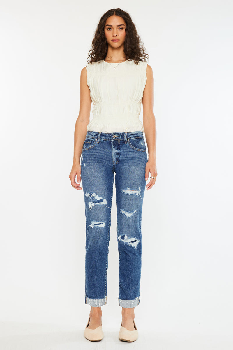 Nina Mid Rise Slim Boyfriend Jeans for Women - Comfortable Stretch Denim Pants - Casual Everyday Wear & Weekend Outfits