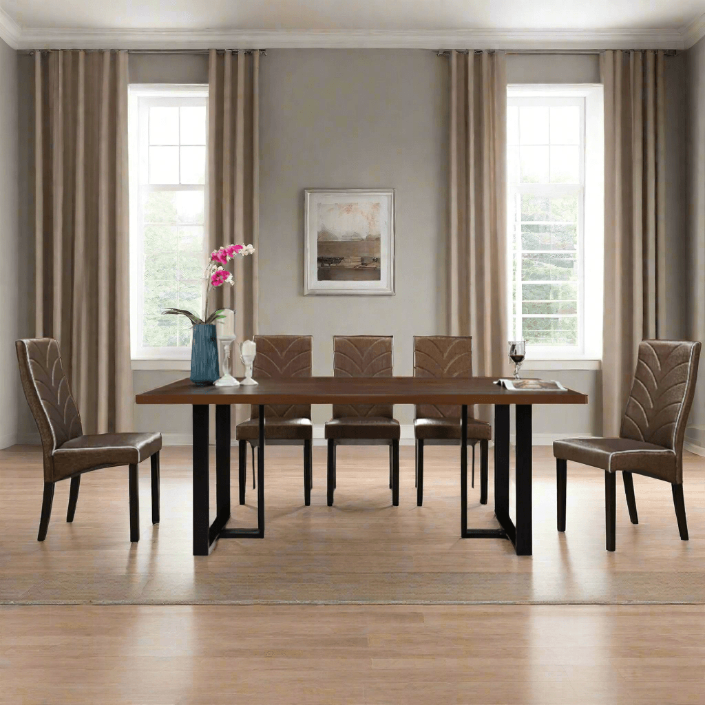 Endymion II 7-Piece Wooden Dining Table Set with 6 Chairs - Solid Wood Kitchen & Dining Room Furniture for Family Gatherings & Dinner Parties