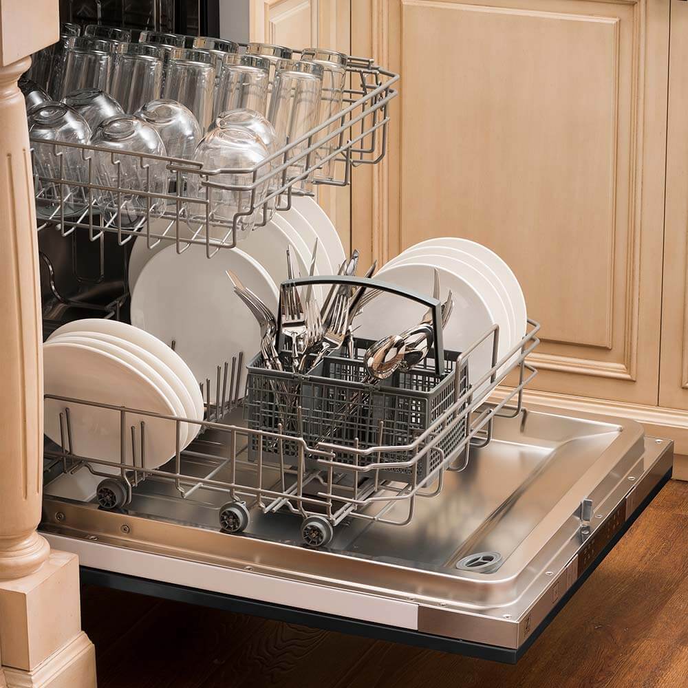 ZLINE 24 Inch Black Stainless Steel Built-In Dishwasher - Top Control, Stainless Steel Tub, Traditional Handle, 52dBa (DW BS 24) - Perfect for Modern Kitchens & Small Spaces
