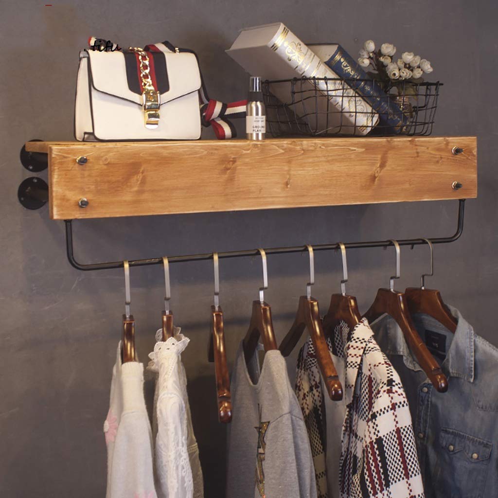 Wooden Clothing Display Shelf - Wall Mounted Closet Organizer with 4 Hanging Rods, Coat Rack for Retail Stores & Boutiques (85cm) - Perfect for Clothing Stores, Boutique Displays & Home Closet Organization
