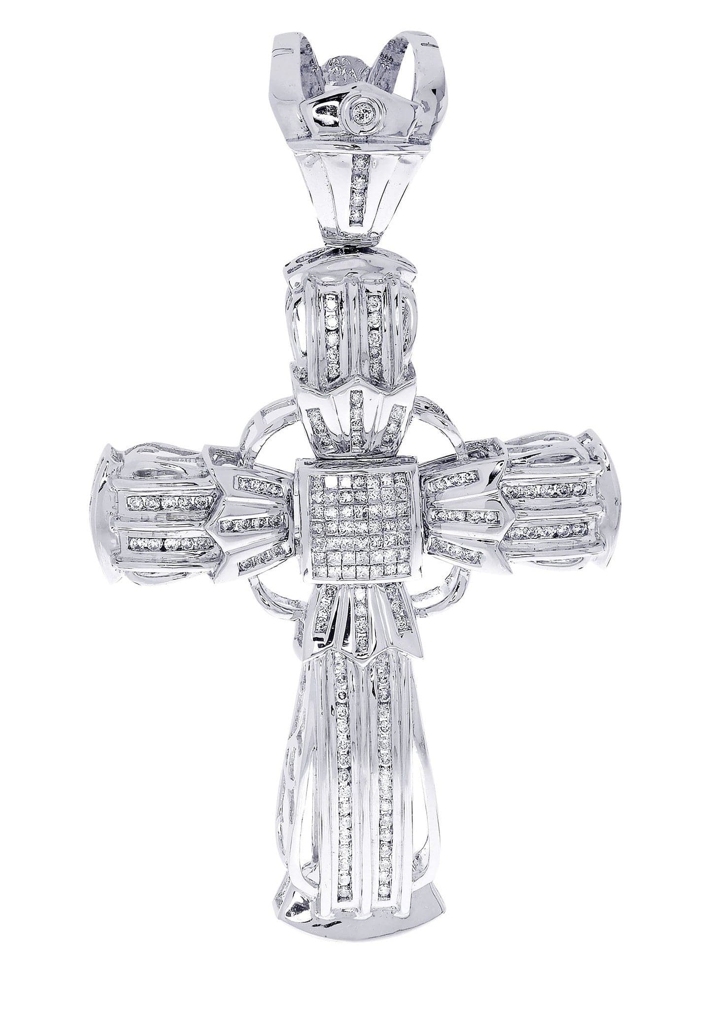 1.95 Carat Genuine Diamond Cross Pendant Necklace - 29.55 Grams Sterling Silver Jewelry for Women - Perfect for Baptism, First Communion & Special Occasions