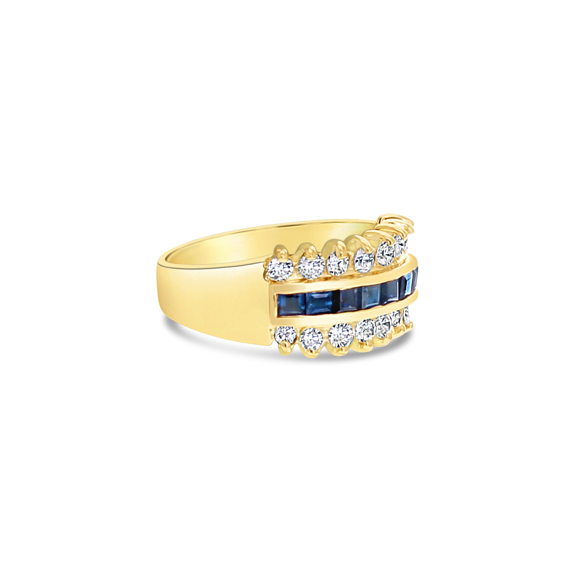 1.55cttw Sapphire & Diamond Wedding Band Ring - 14K Yellow Gold for Women, Bridal Jewelry, Engagement Ring, Anniversary Gift