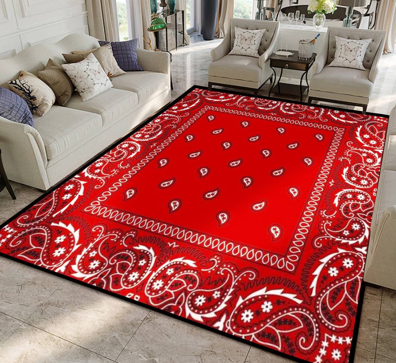 Red Bandana Rugs - Soft Non-Slip Indoor/Outdoor Carpet for Living Room, Bedroom & Kids Room | Modern Home Decor Mat for Yoga, Runner & Doormat Use | Perfect for Cozy Home, Play Areas & Entryways