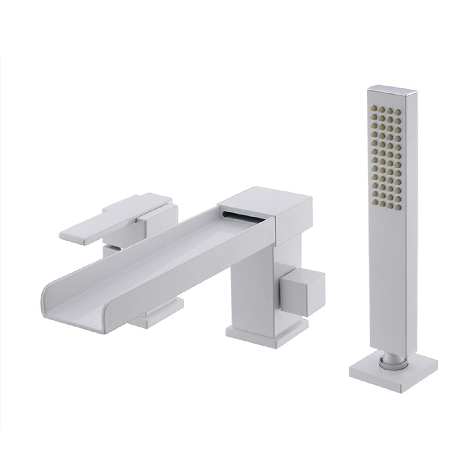 180° Rotating Brass Bathtub Faucet with Hand Shower - Single Handle Waterfall Tub Mixer Tap for Hot & Cold Water - Adjustable White Bathroom Fixture for Spa-Like Relaxation and Modern Home Decor