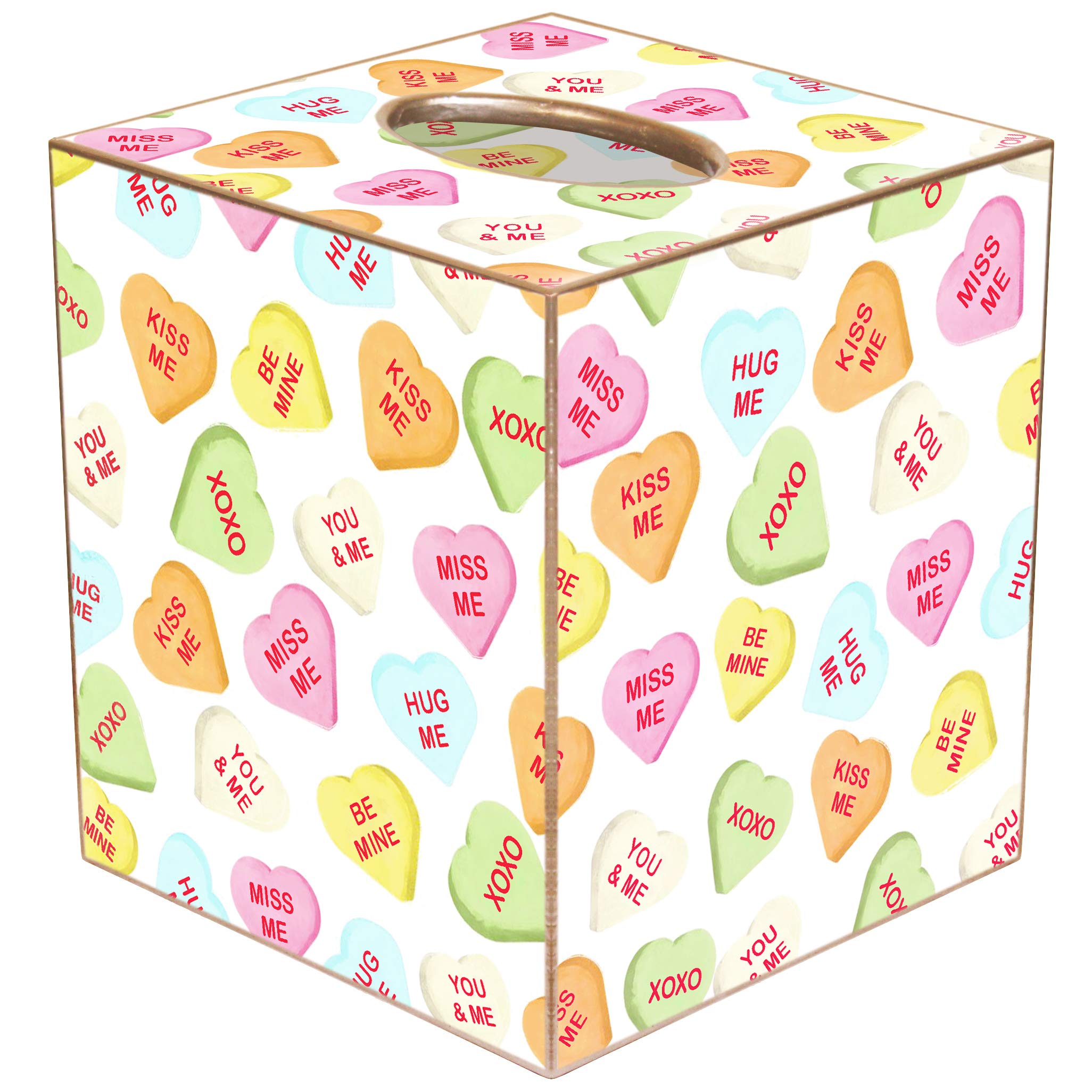 Marye-Kelley Valentine's Day Tissue Box Cover with Candy Hearts Design - Romantic Home Decor for Bedroom, Bathroom & Office