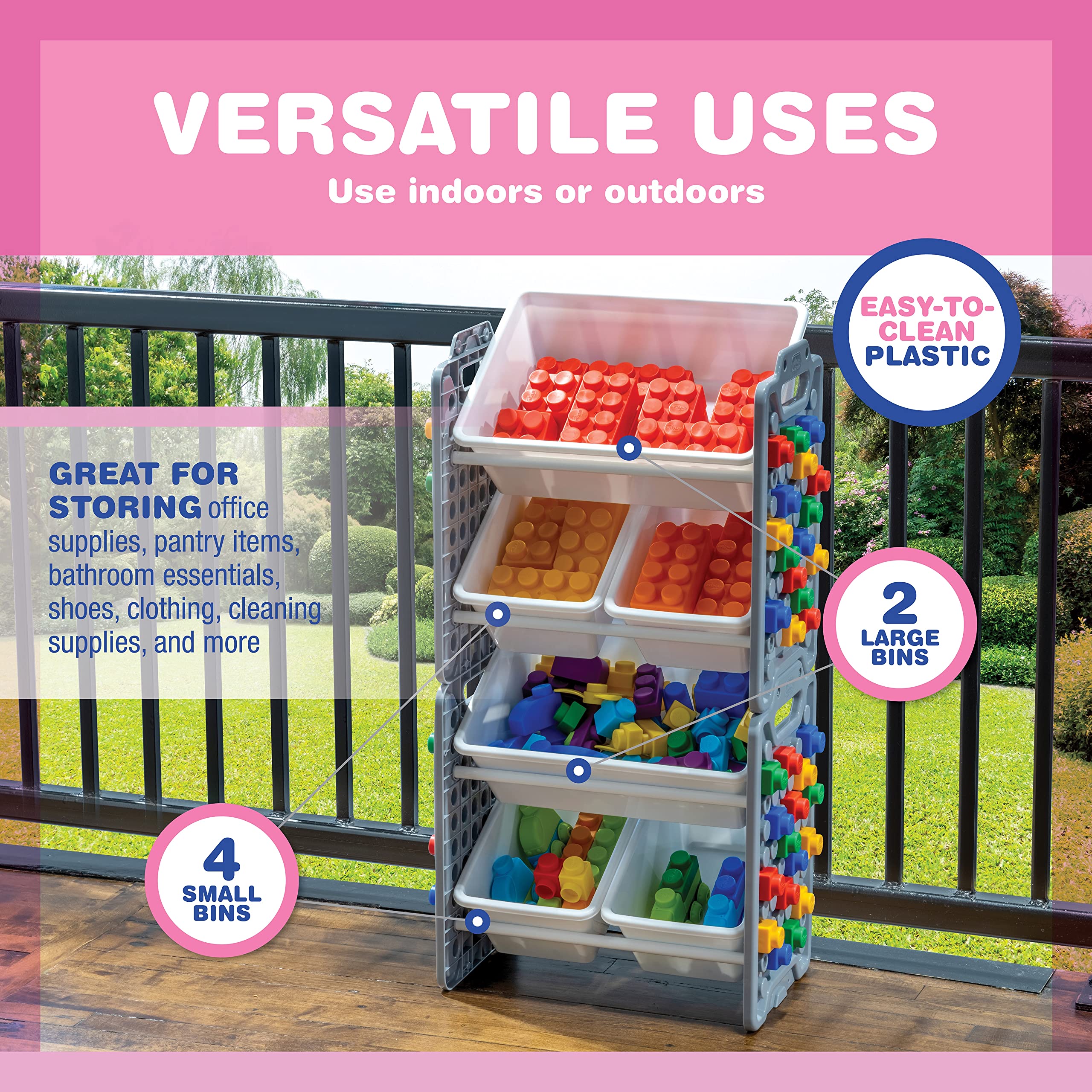 UNiPLAY 6-Bin Toy Storage Organizer with Removable Bins - Kids Bookshelf for Building Blocks, School Supplies & Toys - Sturdy Baseplate Frame (Gray) - Perfect for Playrooms, Classrooms & Home Organization