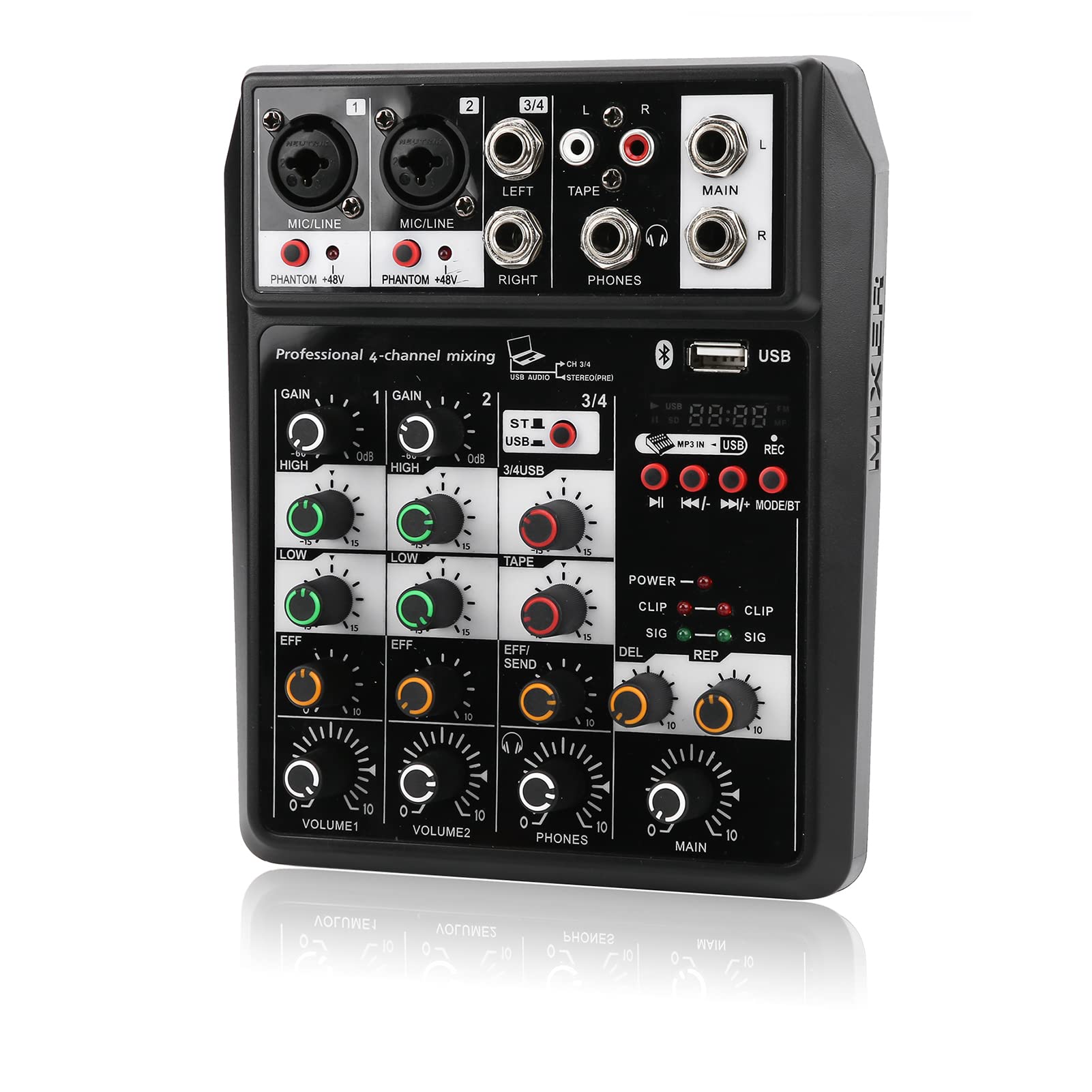 4-Channel Mini Audio Mixer with DSP & USB Sound Board - Compact Mixing Console for PC Recording, Singing & Live Streaming | Perfect for Home Studios, Podcasts & Music Production