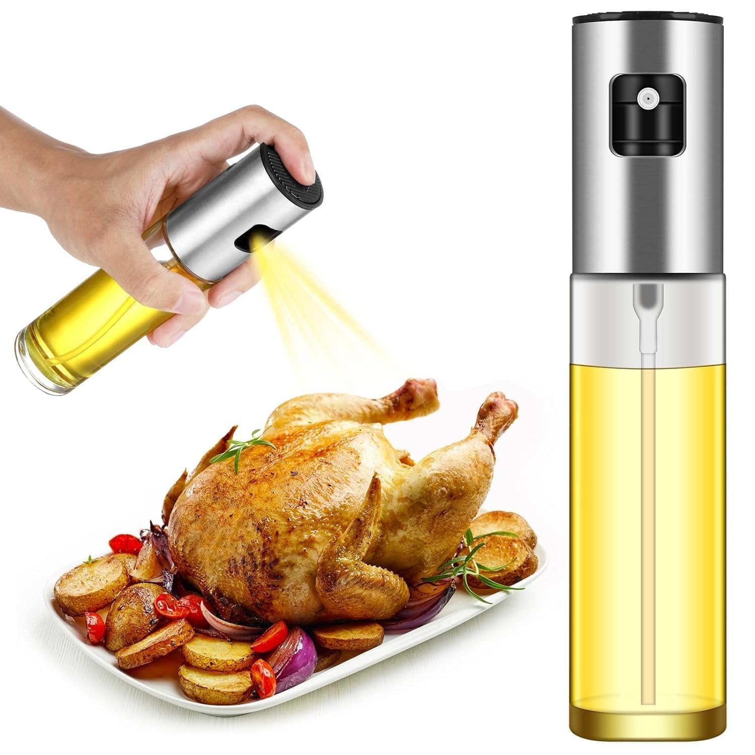 Uzox 210ml Glass Olive Oil Spray Bottle for Cooking - Kitchen Oil Mister for Salad, Baking, Frying & BBQ - Premium Oil Spritzer with Fine Mist Spray - Perfect for Healthy Cooking, Grilling & Food Prep