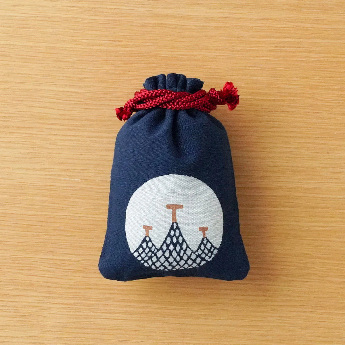 Katazome Small Talisman Bag - Japanese Traditional Craft Drawstring Pouch with Fishing Net Design | Perfect for Travel, Gift Giving & Spiritual Protection