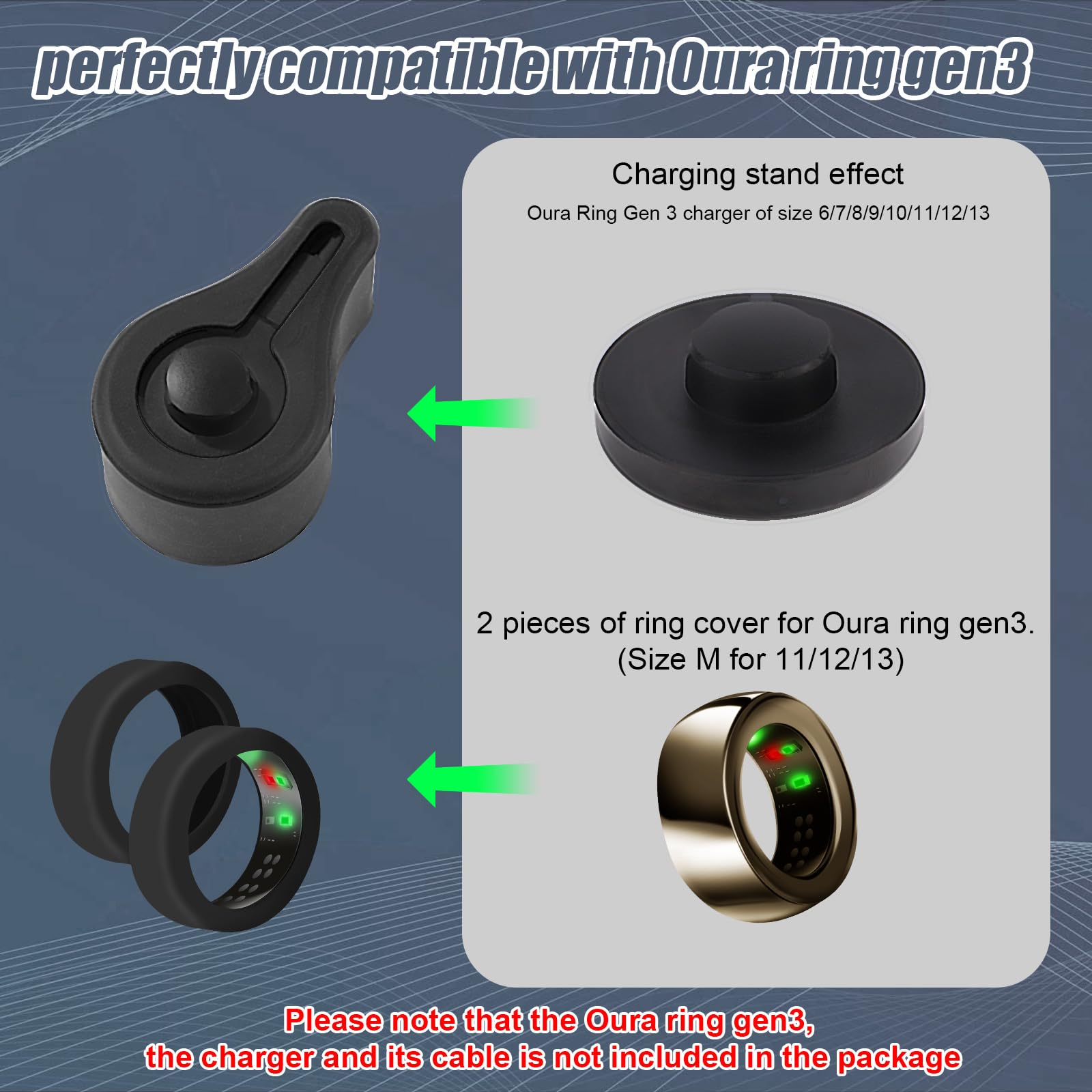 Oura Ring Gen 3 Charger Case with 2 Silicone Smart Ring Protectors - Size M (Fits Oura Ring 11/12/13) - Durable Charger Cover & Ring Case for Workout, Sleep & Daily Wear Protection