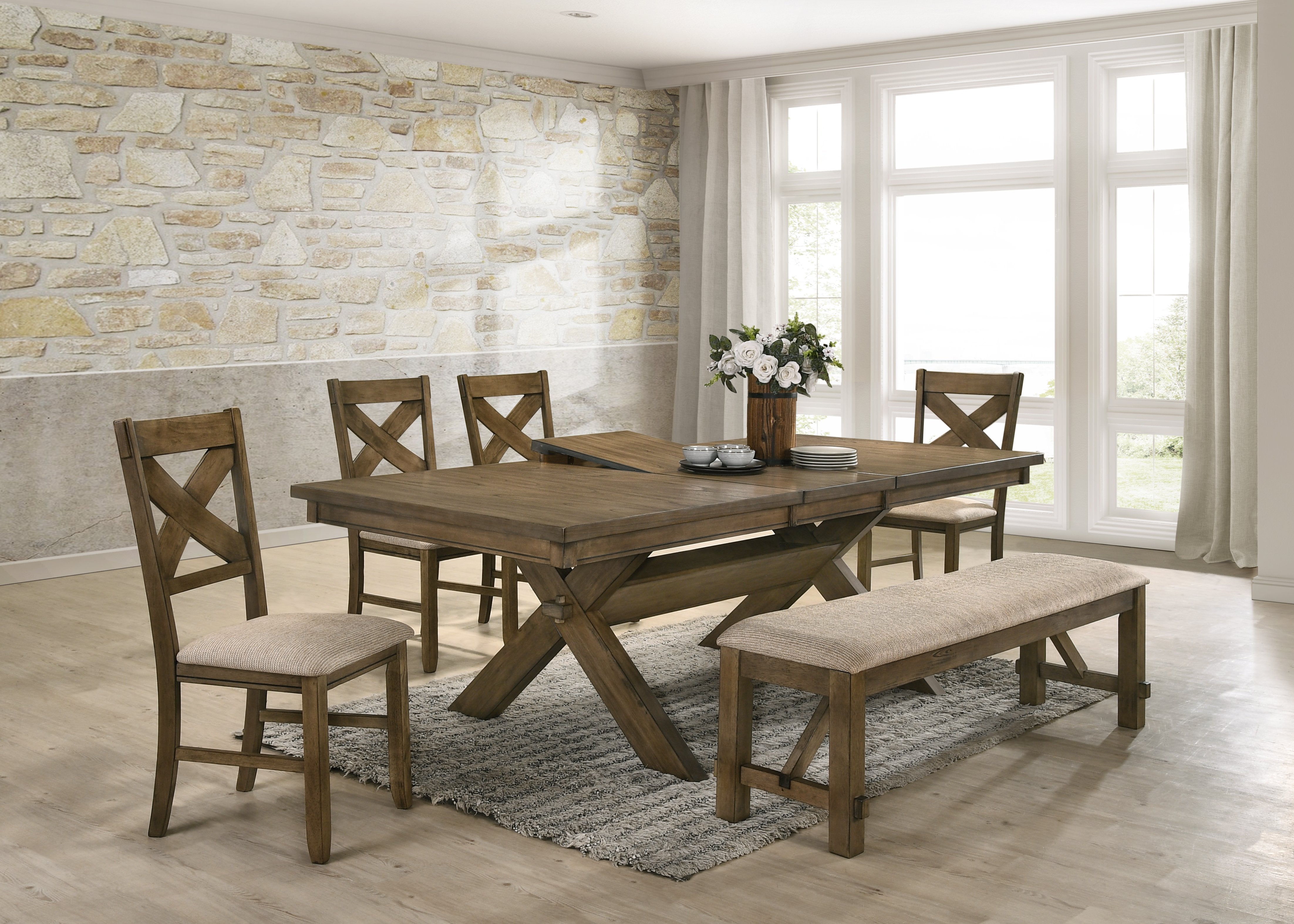 Raven Wood Dining Set with Butterfly Leaf Table, 4 Chairs & Bench - Expandable Dining Room Furniture for Family Gatherings & Dinner Parties