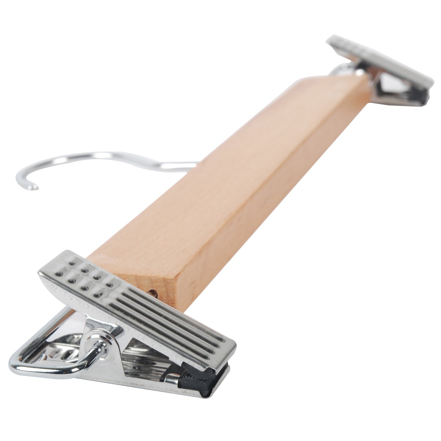 10-Pack Natural Wooden Pant & Skirt Hangers with 2 Adjustable Rust-Resistant Clips - Space-Saving Closet Organizer for Pants, Skirts & Dresses