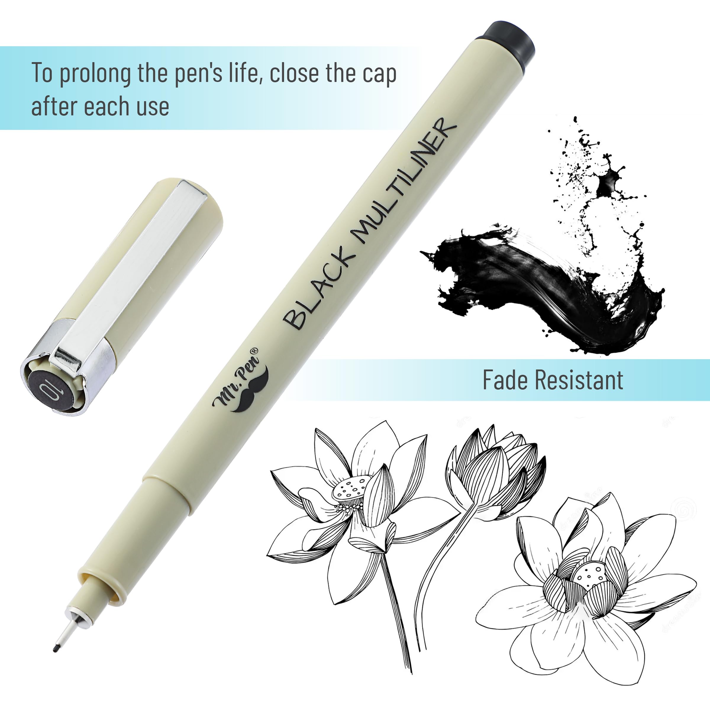 Mr. Pen - 8 Pack Black Multiliner Artist Drawing Pens, Fine Liner Sketch Pens for Artists, Bible Journaling & Calligraphy - Perfect for Sketching, Doodling, and Detailed Artwork