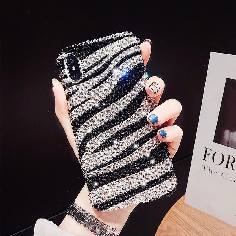 Custom Zebra Print Bling Crystal Phone Case - Hard/Soft Full Protection Cover with Sparkly Glitter for iPhone & Samsung (Perfect for Parties, Gifts & Everyday Glam)