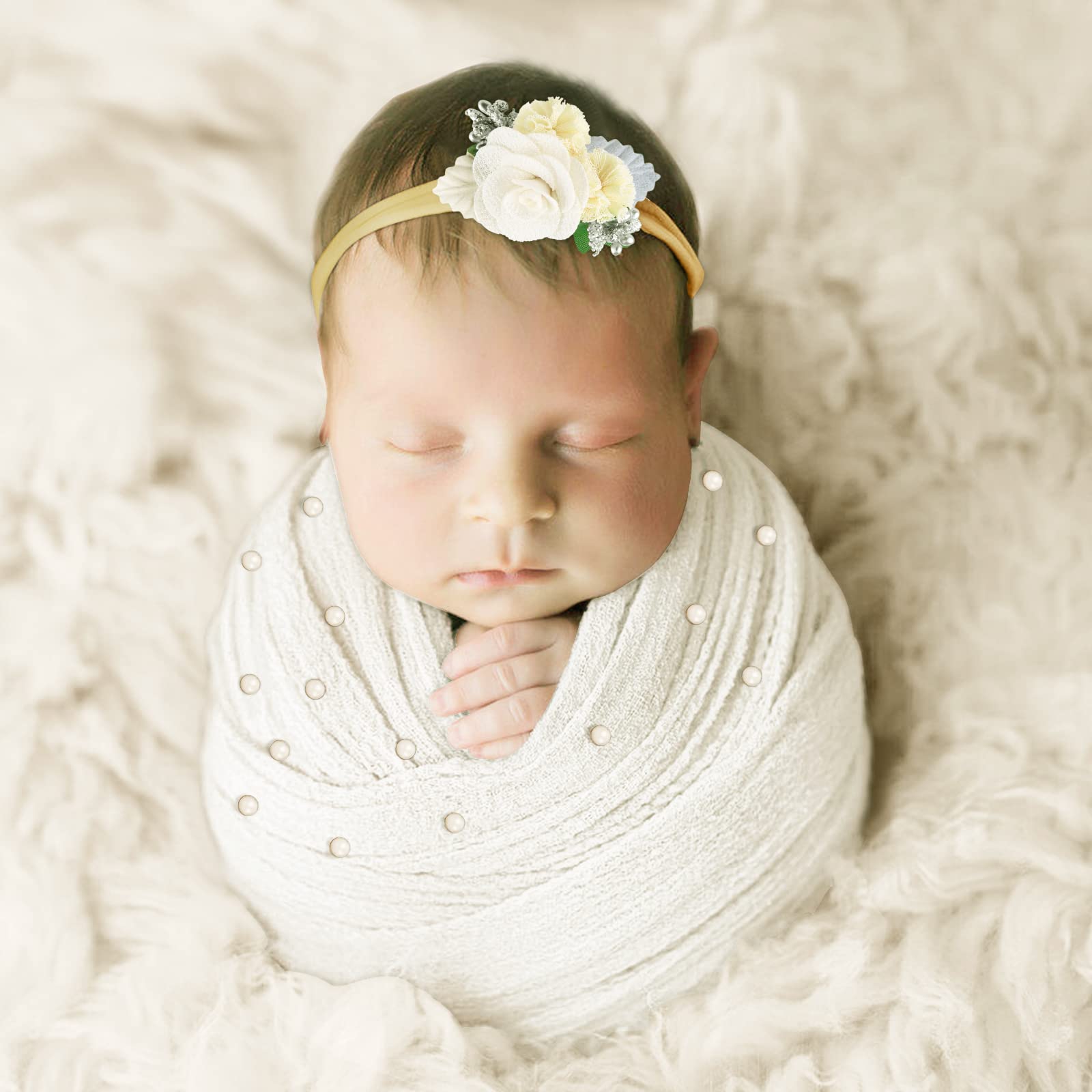 AOKE 4-Piece Newborn Photography Props Kit - Soft White Baby Wraps, Headbands & Blanket for Boys & Girls | Perfect for DIY Newborn Photo Shoots, Baby Showers & First Birthday Portraits