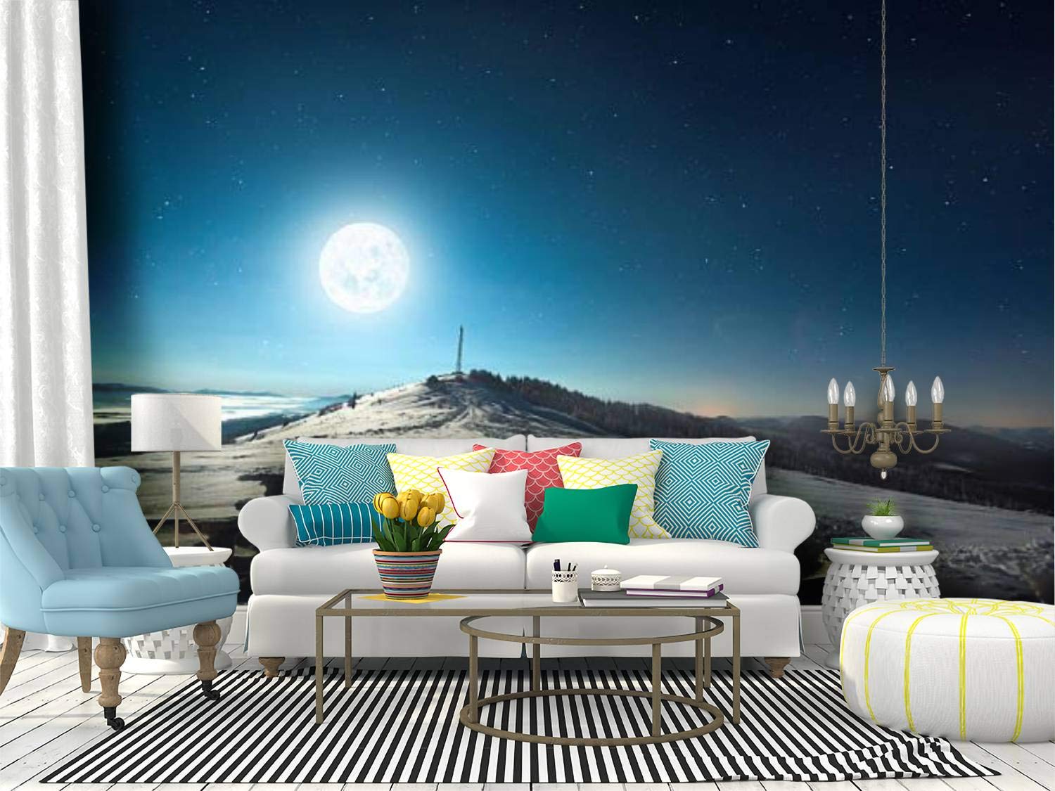 SKIWA Winter Moon Self-Adhesive Wallpaper Roll - Removable Peel and Stick Wall Mural for Home Decor - Perfect for Bedrooms, Living Rooms & Nursery Covering - Easy DIY Interior Film Application